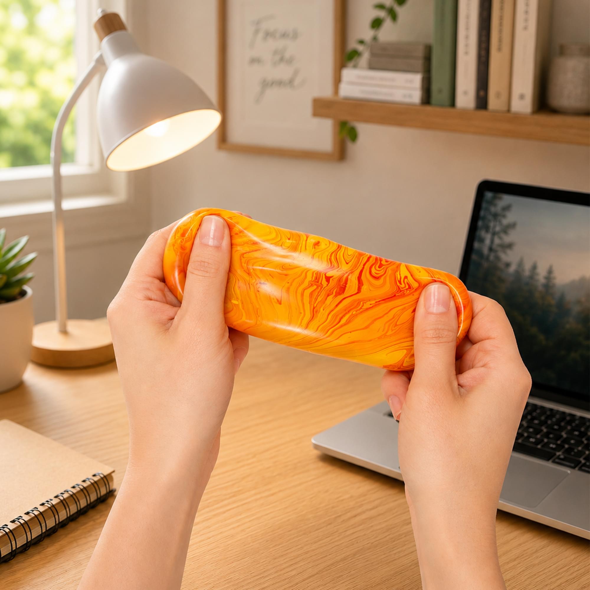 Marble Swirl Squishy Cube 2-Inch Stress Reliever | Yellow & Orange