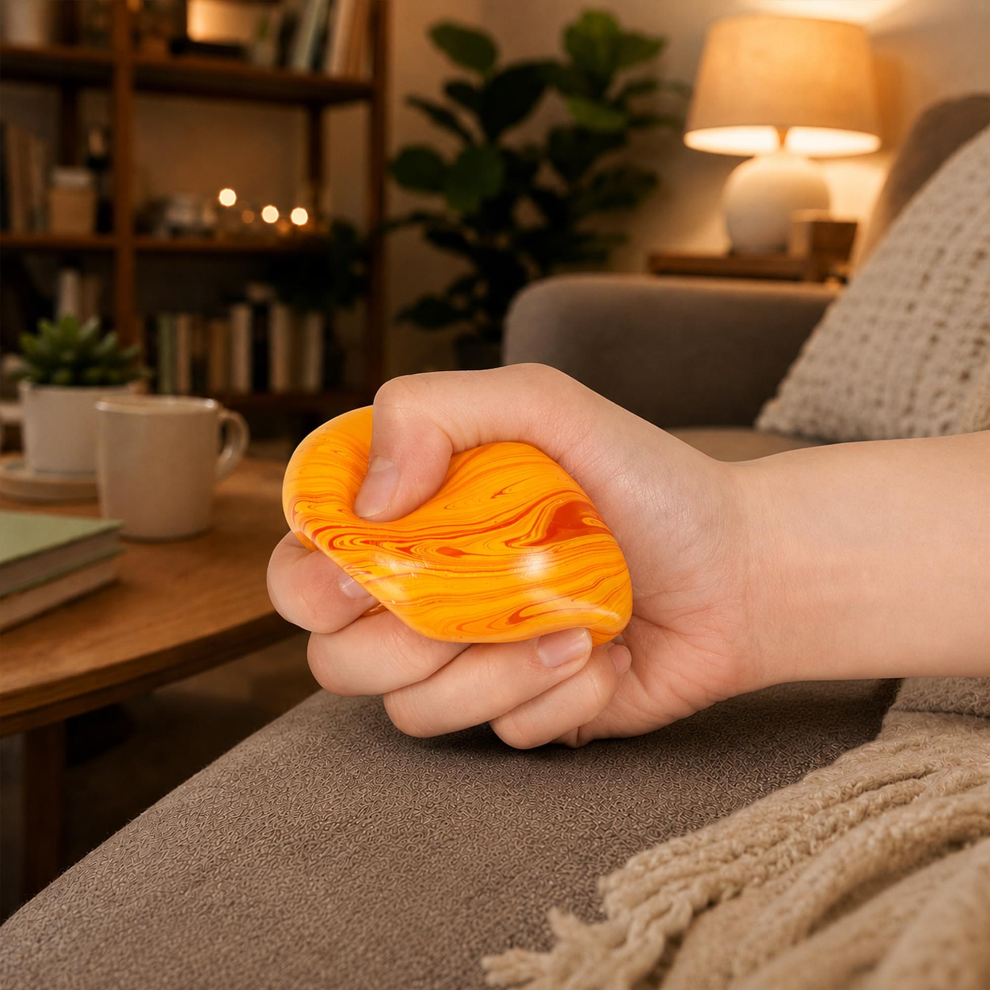 Marble Swirl Squishy Cube 2-Inch Stress Reliever | Yellow & Orange
