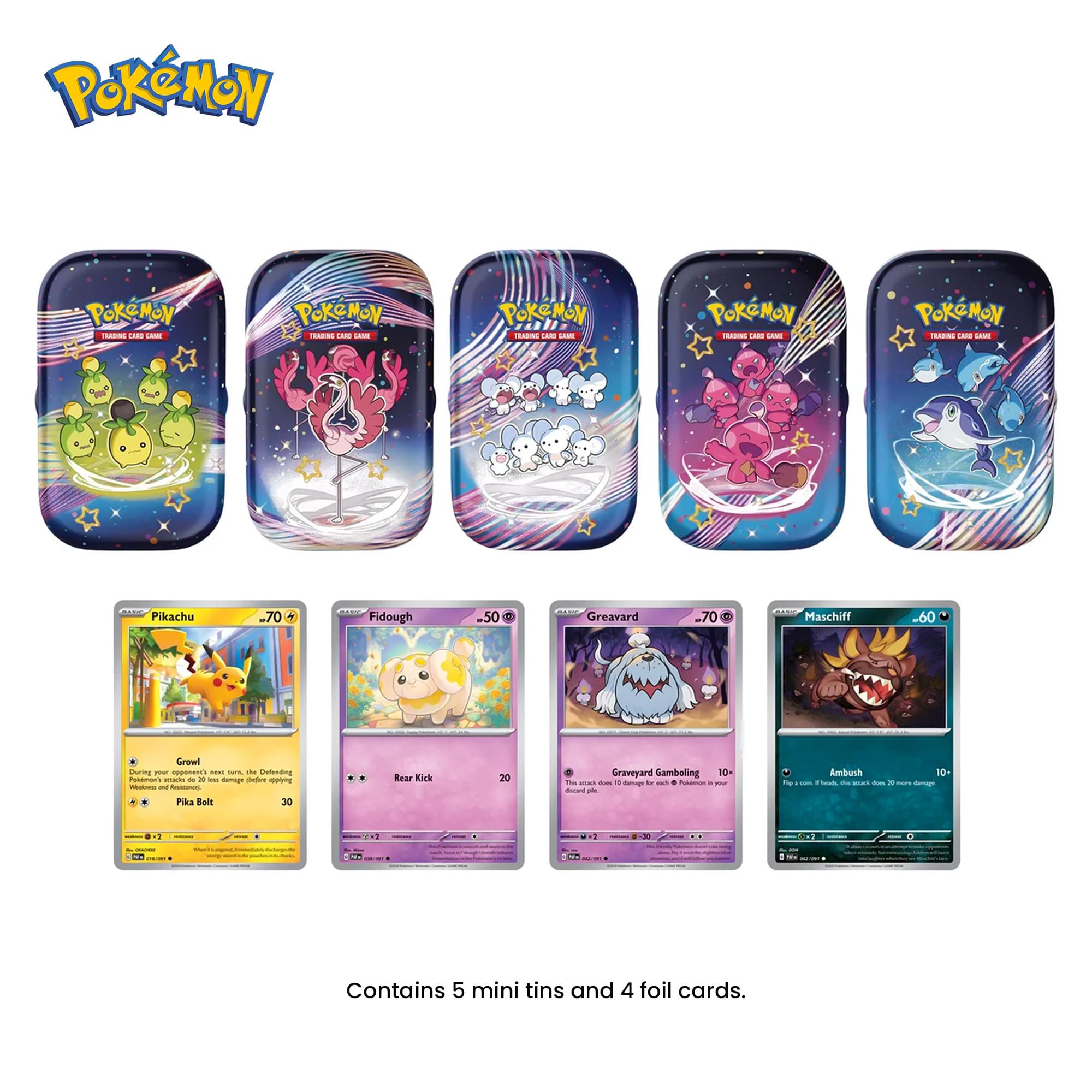 Pokemon TCG 2024  Scarlet & Violet: Paldean Fates Mini Tin Bundle | 5 Packs
