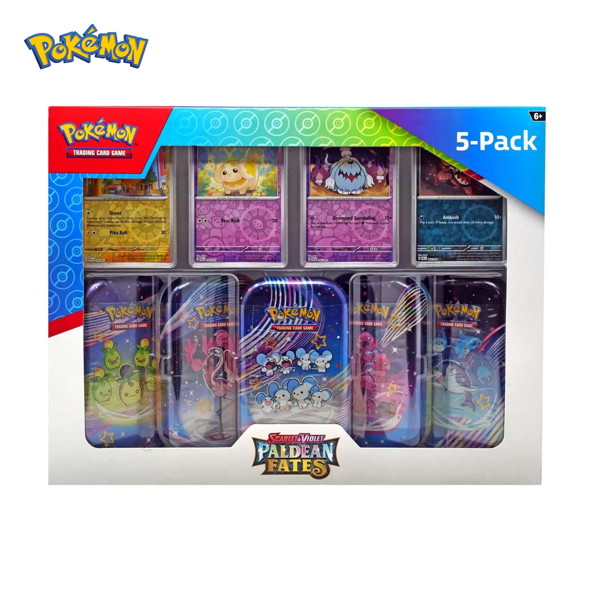 Pokemon TCG 2024  Scarlet & Violet: Paldean Fates Mini Tin Bundle | 5 Packs