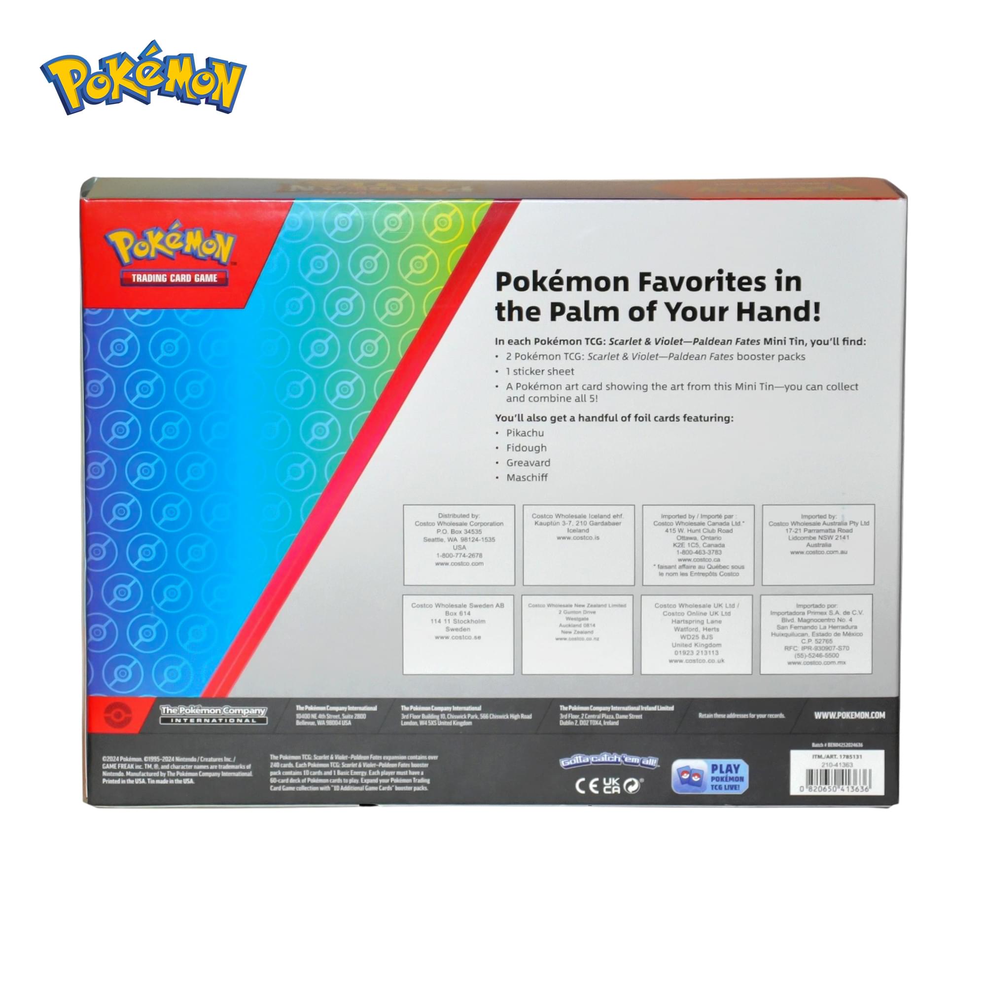 Pokemon TCG 2024  Scarlet & Violet: Paldean Fates Mini Tin Bundle | 5 Packs