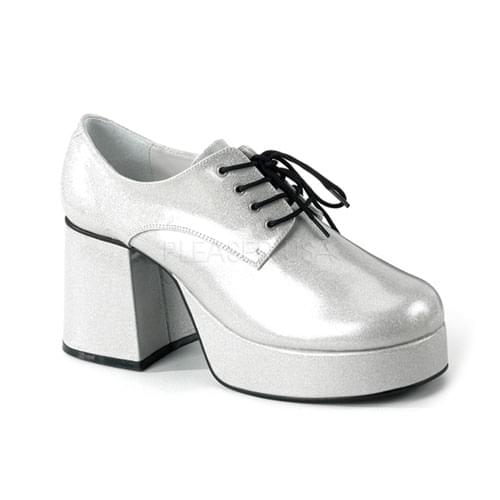 Mens Disco Silver Glitter 3.5" Heel Platform Costume Shoes