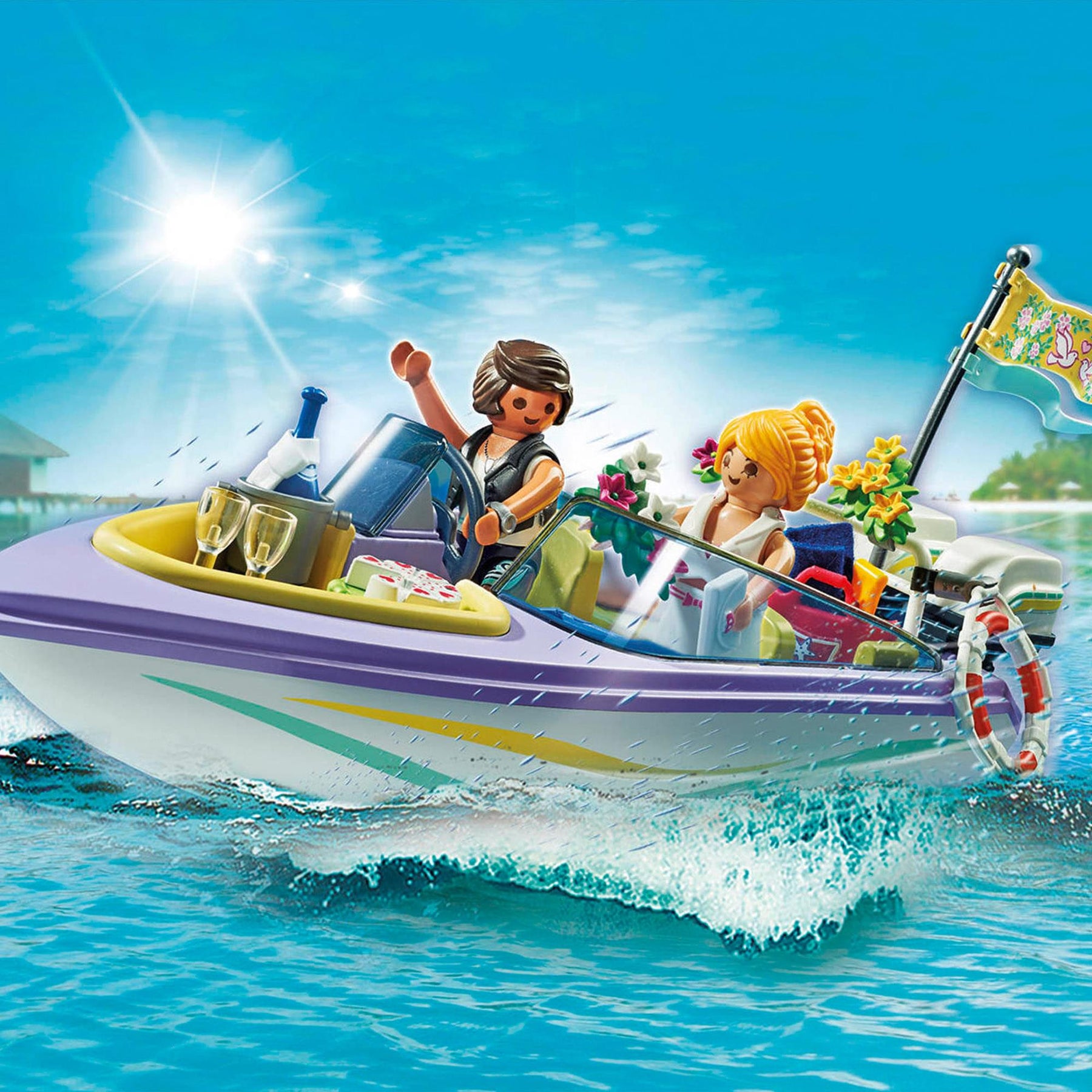 Playmobil 71366 Honeymoon Speedboat Trip 68 Piece Building Set