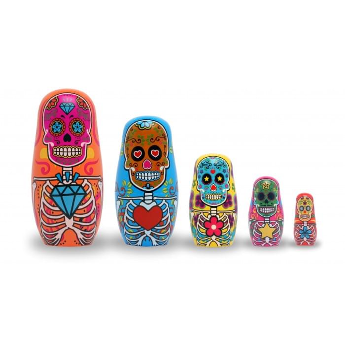 Day of The Dead Set of 5 Wood Nesting Dolls