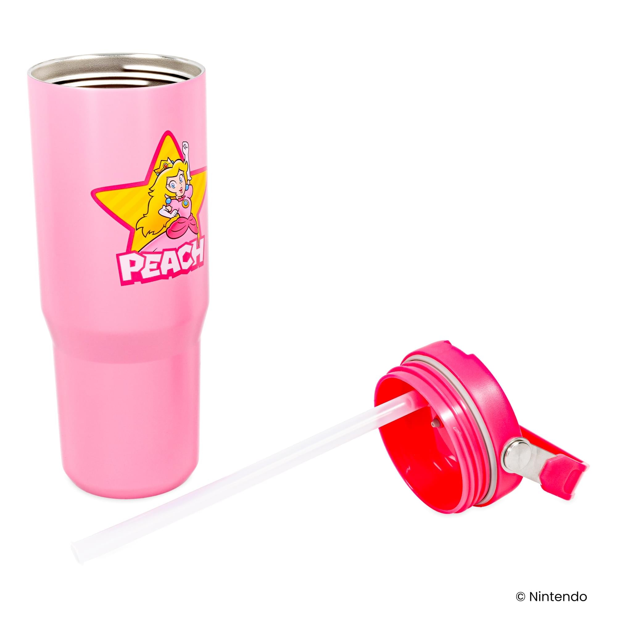 Super Mario Bros. Princess Peach 30-Ounce Flip Straw Stainless Steel Tumbler