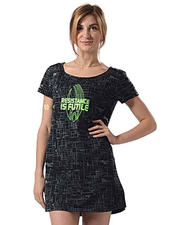 Star Trek Resistance is Futile Glow Ladies Sleep Shirt | Black
