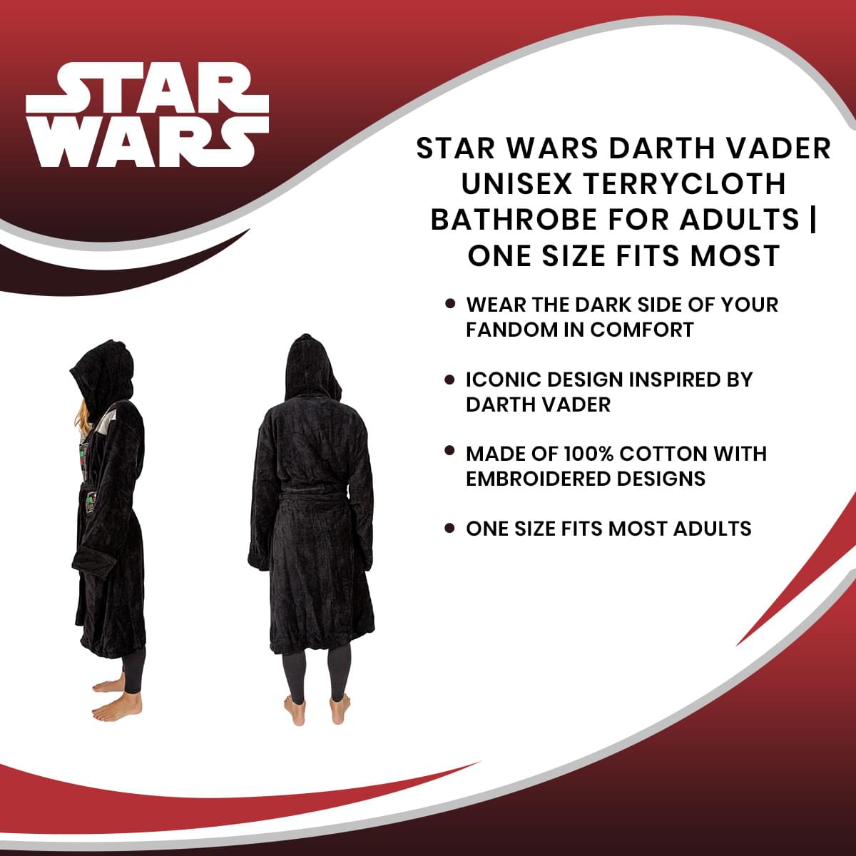 Star Wars Darth Vader Unisex Terrycloth Bathrobe for Adults | One Size Fits Most