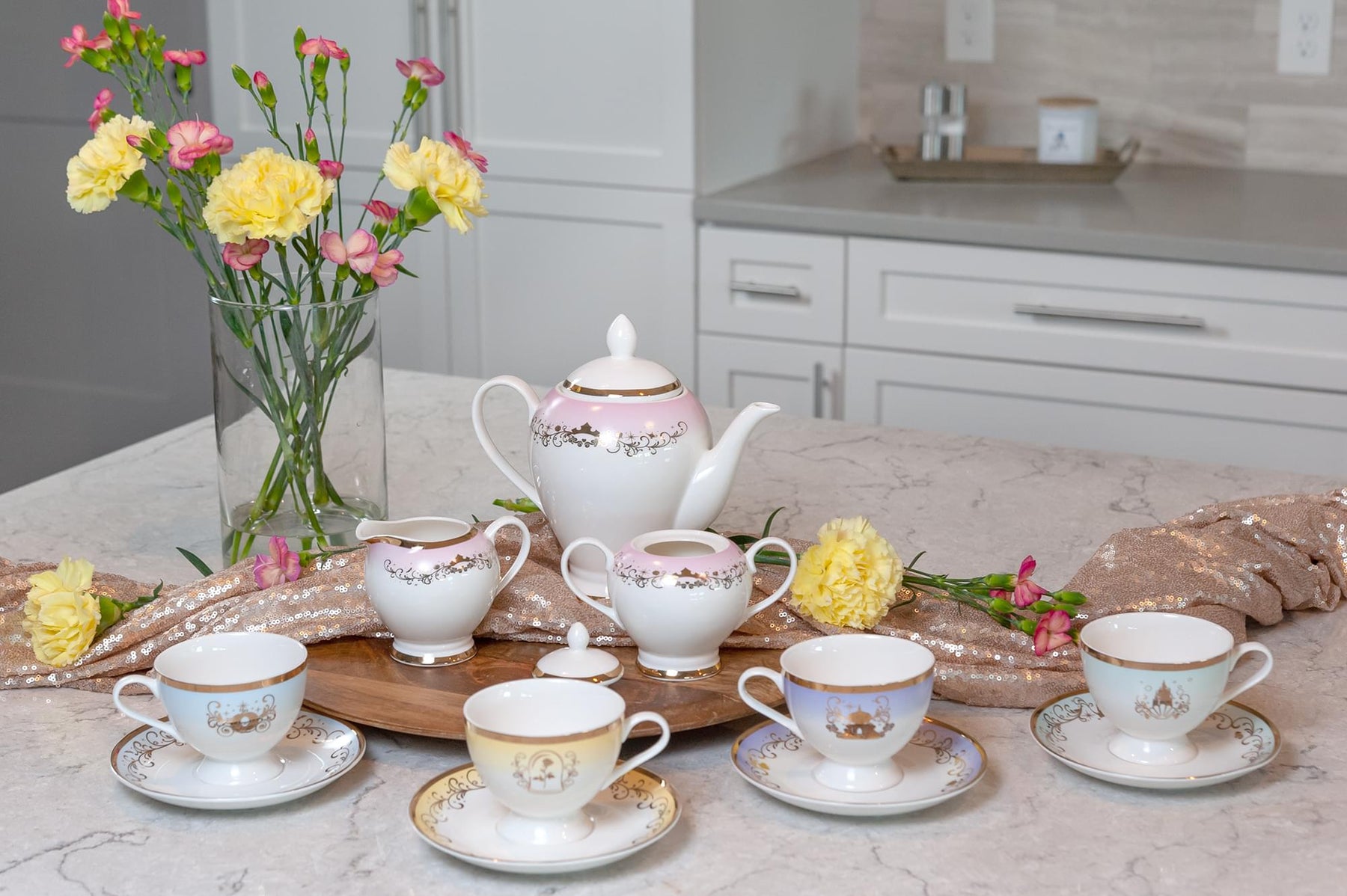Disney Princess 13-Piece Ceramic Tea Set | Ariel, Cinderella, Jasmine, Belle