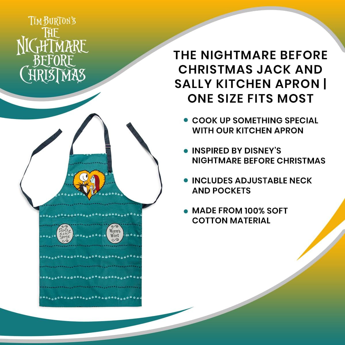The Nightmare Before Christmas Jack and Sally Kitchen Apron | One Size Fits Most