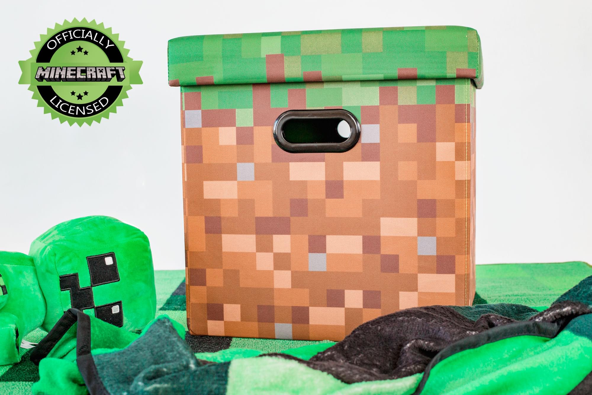 Minecraft Grass Block Storage Tote | Minecraft Storage Cube | 15-Inch Box & Lid