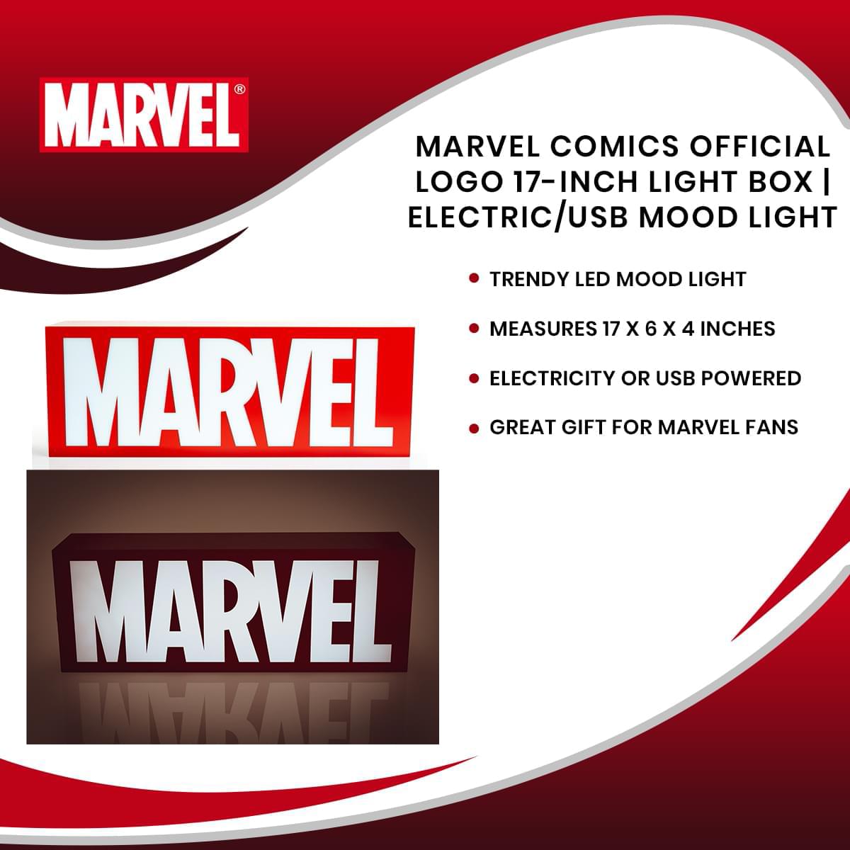 Marvel Comics Official Logo 17-Inch Light Box | Electric/USB Mood Light