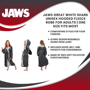 JAWS Great White Shark Unisex Hooded Fleece Robe for Adults | One Size Fits Most