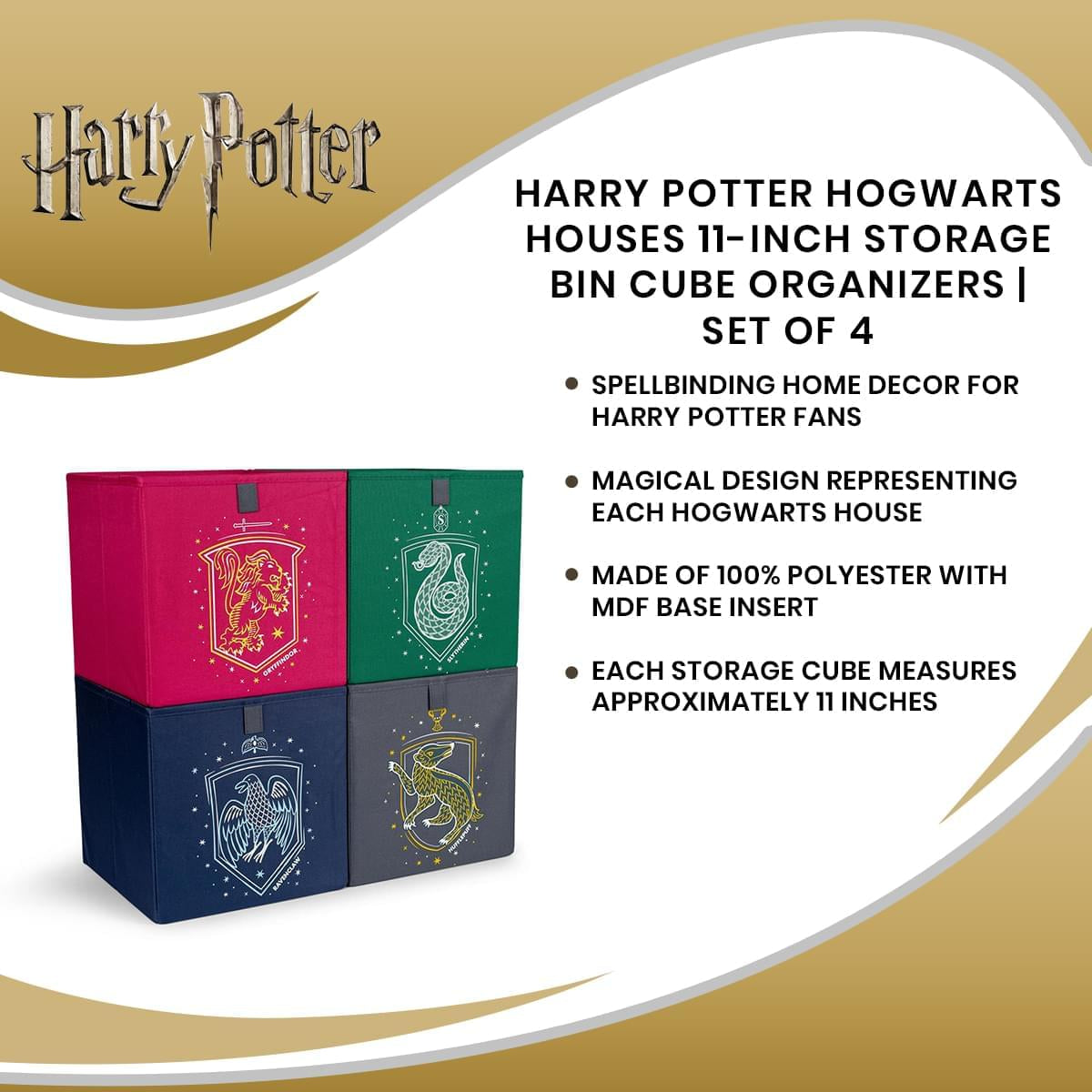 Harry Potter Hogwarts Houses 11-Inch Storage Bin Cube Organizers | Set of 4