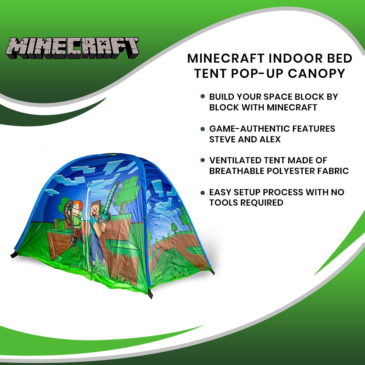 Minecraft Indoor Bed Tent Pop-Up Fort