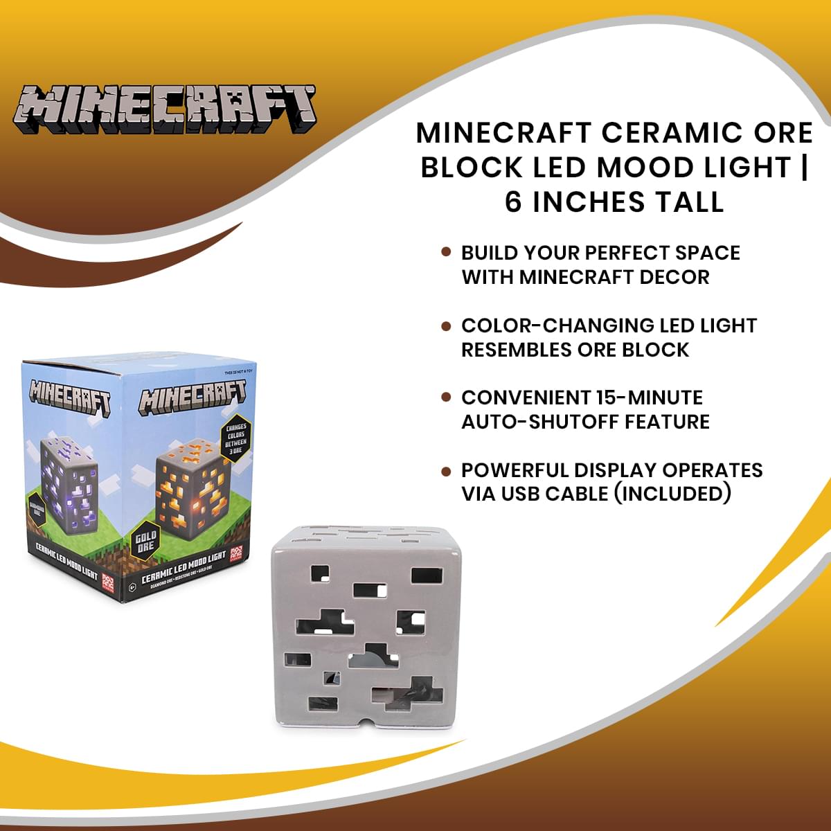 Minecraft Ceramic Ore Block LED Mood Light | 6 Inches Tall