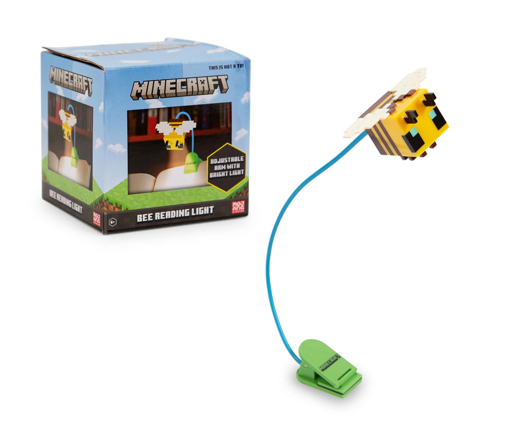 Minecraft Yellow Bee Battery-Powered Reading Light with Clip and Adjustable Arm