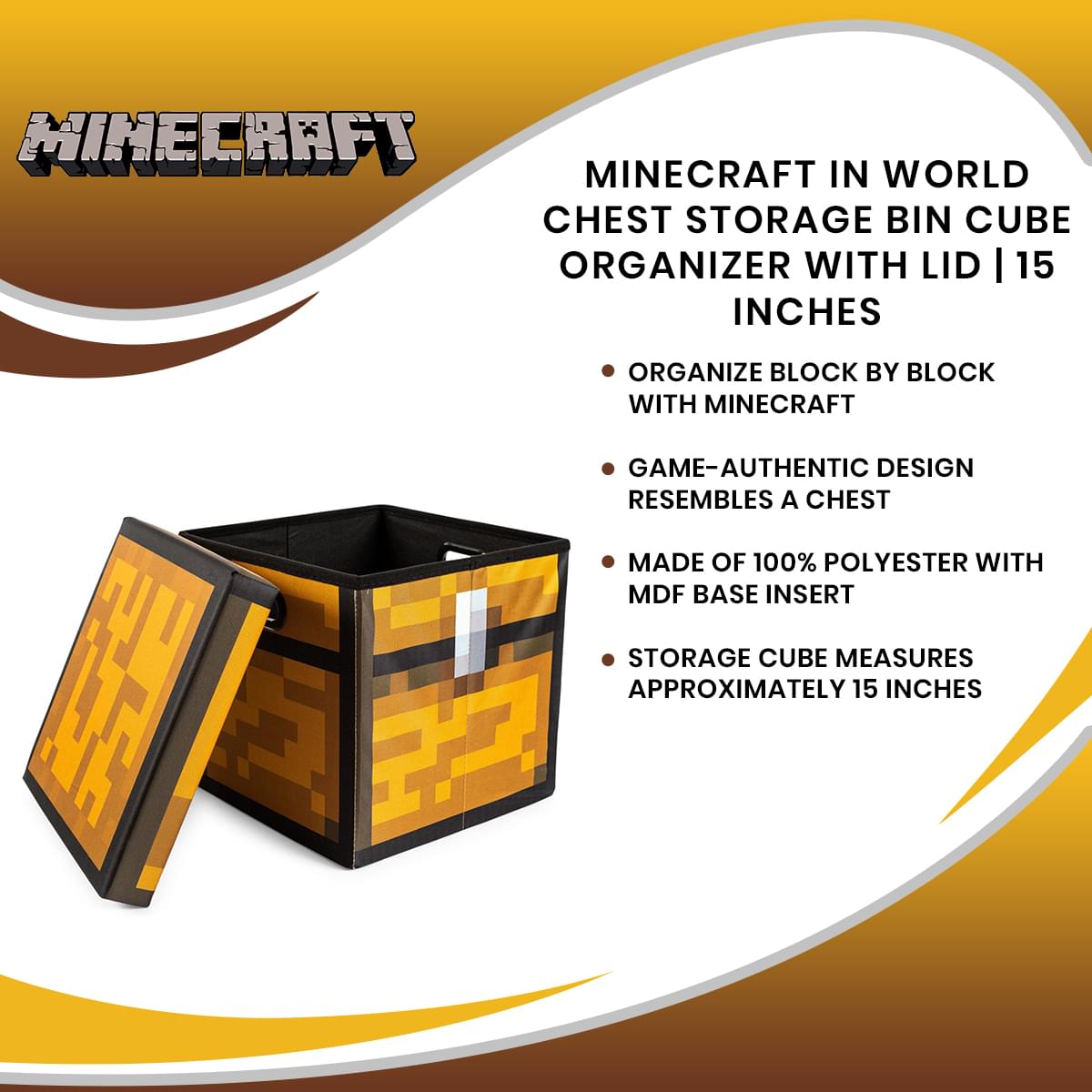 Minecraft In World Chest Storage Bin Cube Organizer with Lid | 15 Inches