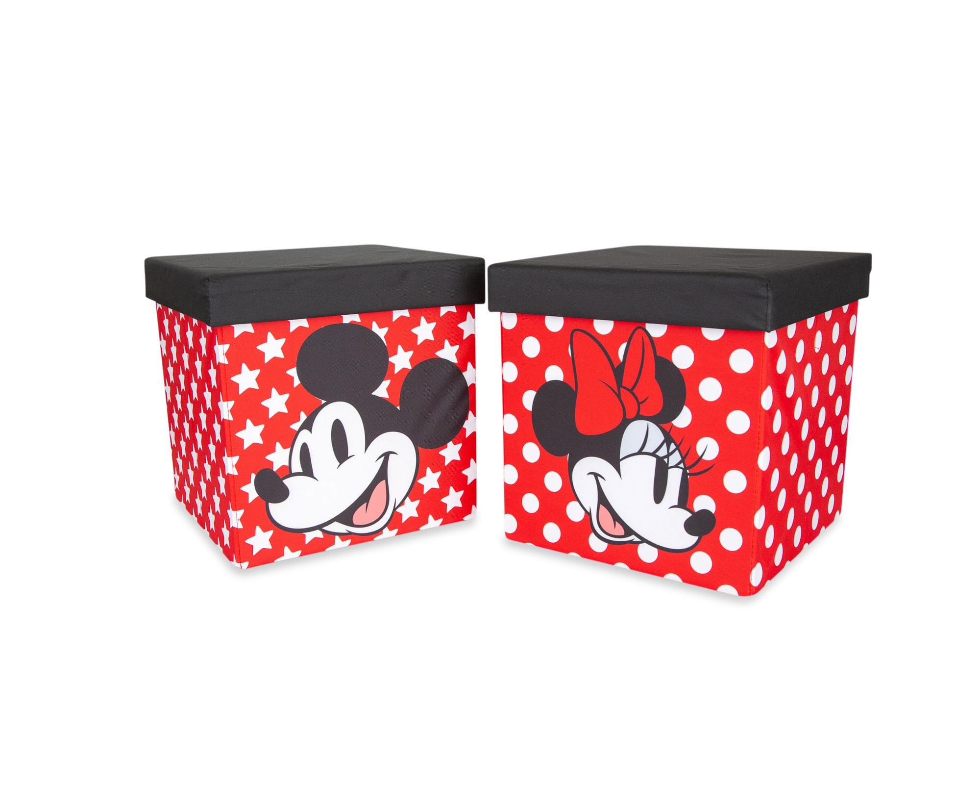 Disney Mickey & Minnie 15-Inch Storage Bin Cube Organizers with Lids | Set of 2