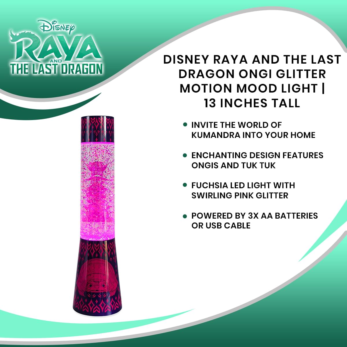 Disney Raya and the Last Dragon Ongi Glitter Motion Mood Light | 13 Inches Tall