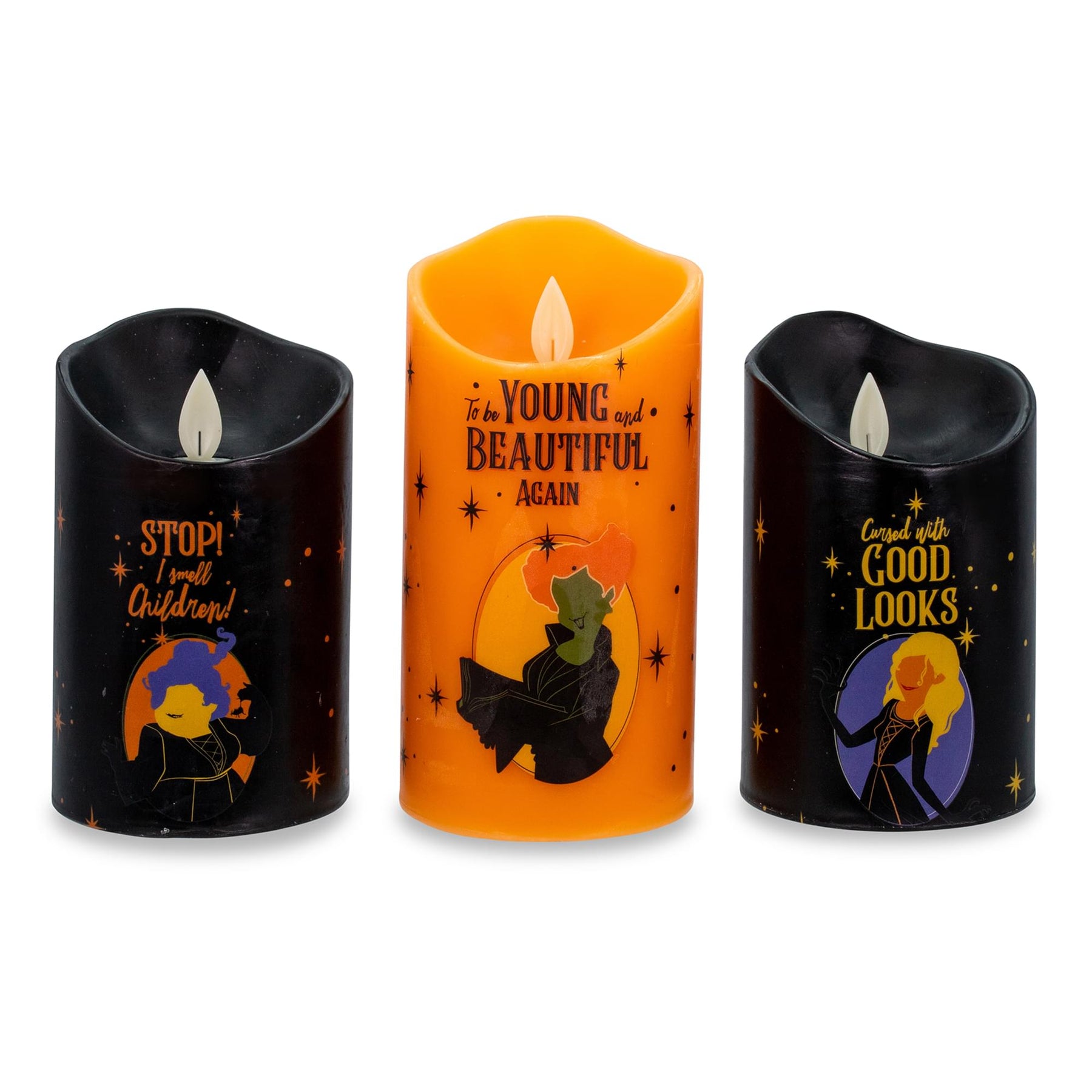 Disney Hocus Pocus LED Flickering Flameless Candles With Timers | Set of 3
