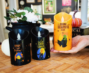 Disney Hocus Pocus LED Flickering Flameless Candles With Timers | Set of 3
