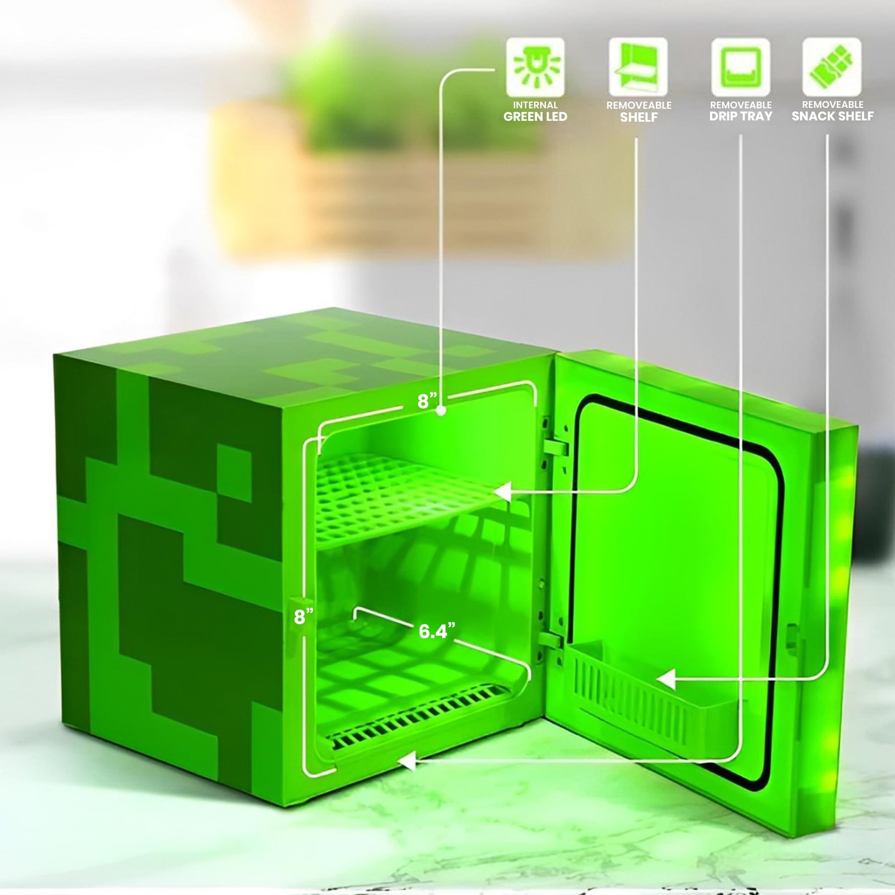 Minecraft Green Creeper 9 Can Mini Fridge 6.7L 10.4 x 10 x 10