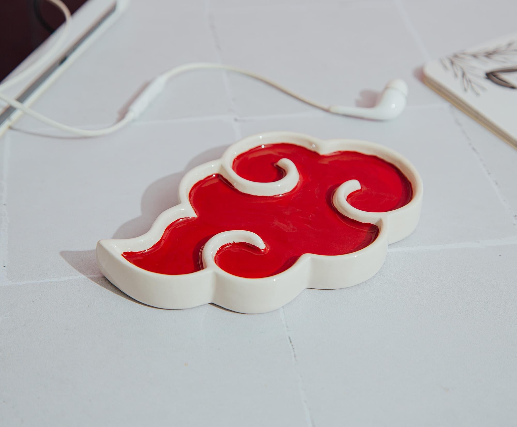 Naruto Shippuden Akatsuki Red Cloud Ceramic Trinket Tray Dish