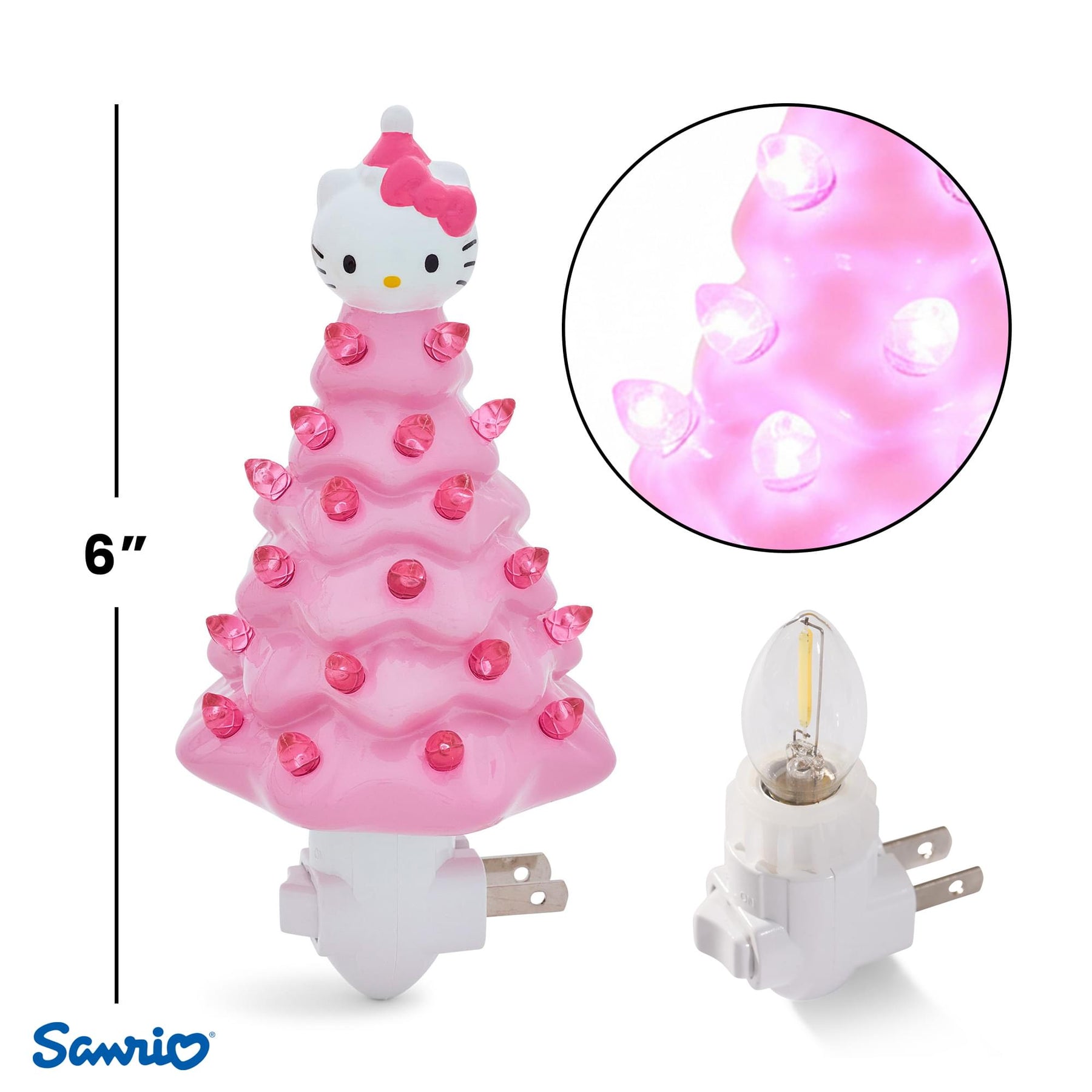 Sanrio Hello Kitty Pink 6-Inch Ceramic Christmas Tree Plug-In Nightlight