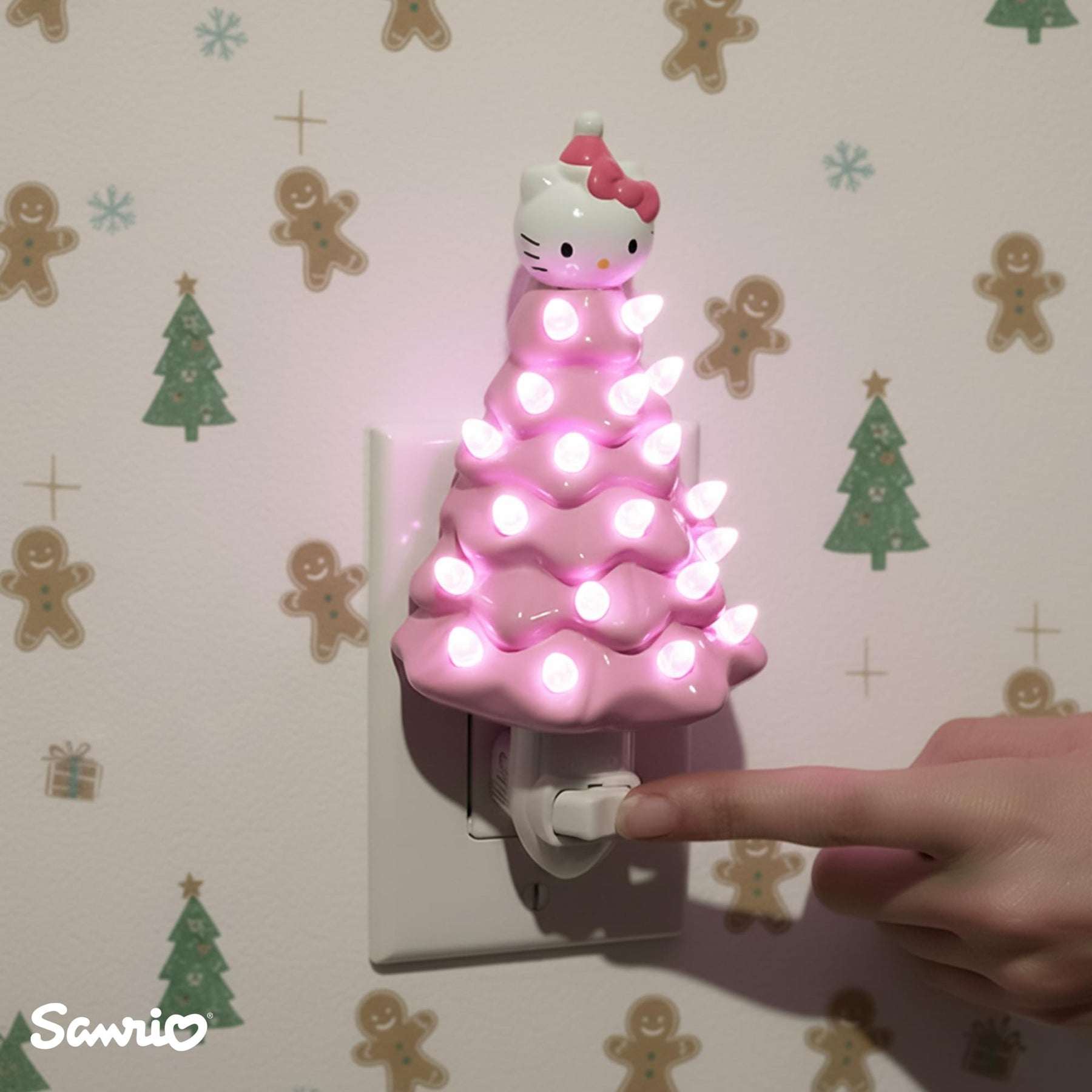 Sanrio Hello Kitty Pink 6-Inch Ceramic Christmas Tree Plug-In Nightlight