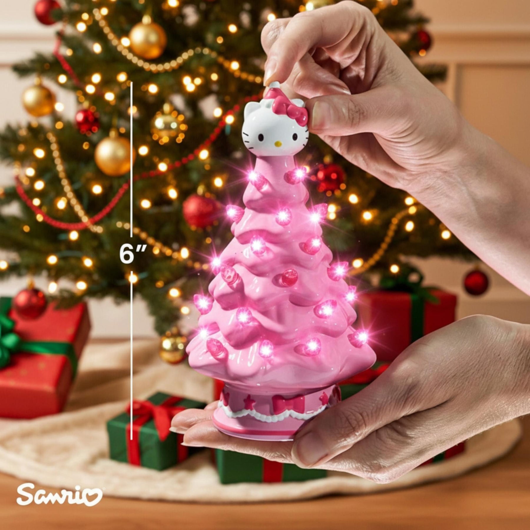 Sanrio Hello Kitty Pink Light-Up Ceramic Christmas Tree | 6 Inches Tall