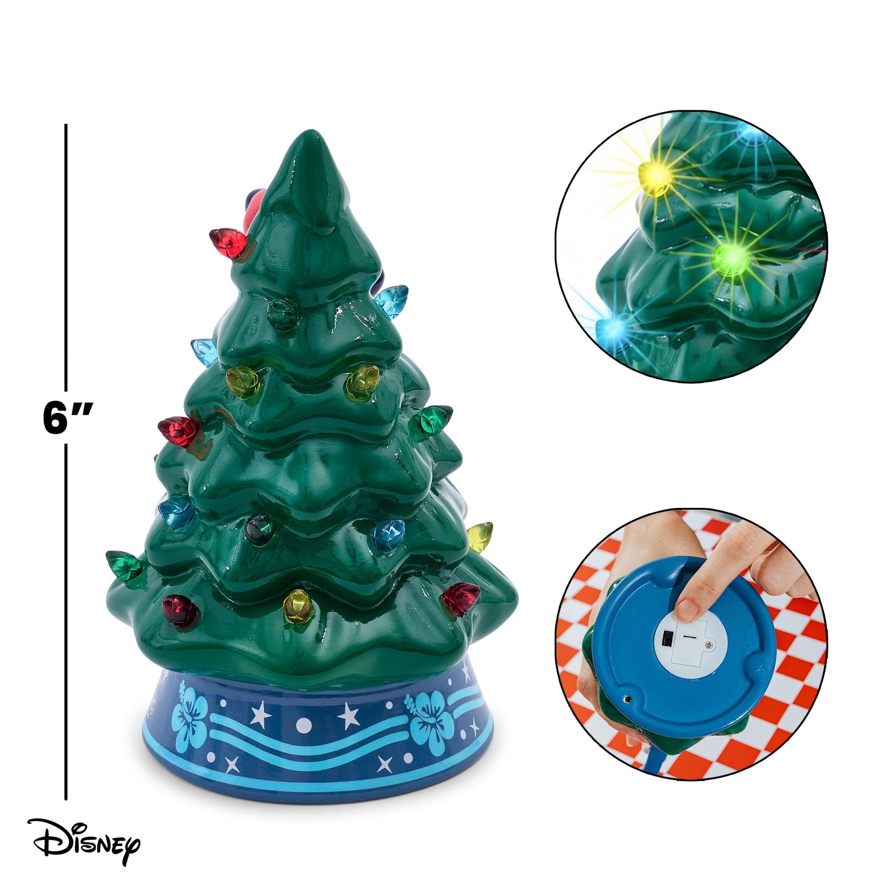 Disney Lilo & Stitch Light-Up Ceramic Christmas Tree | 6 Inches Tall