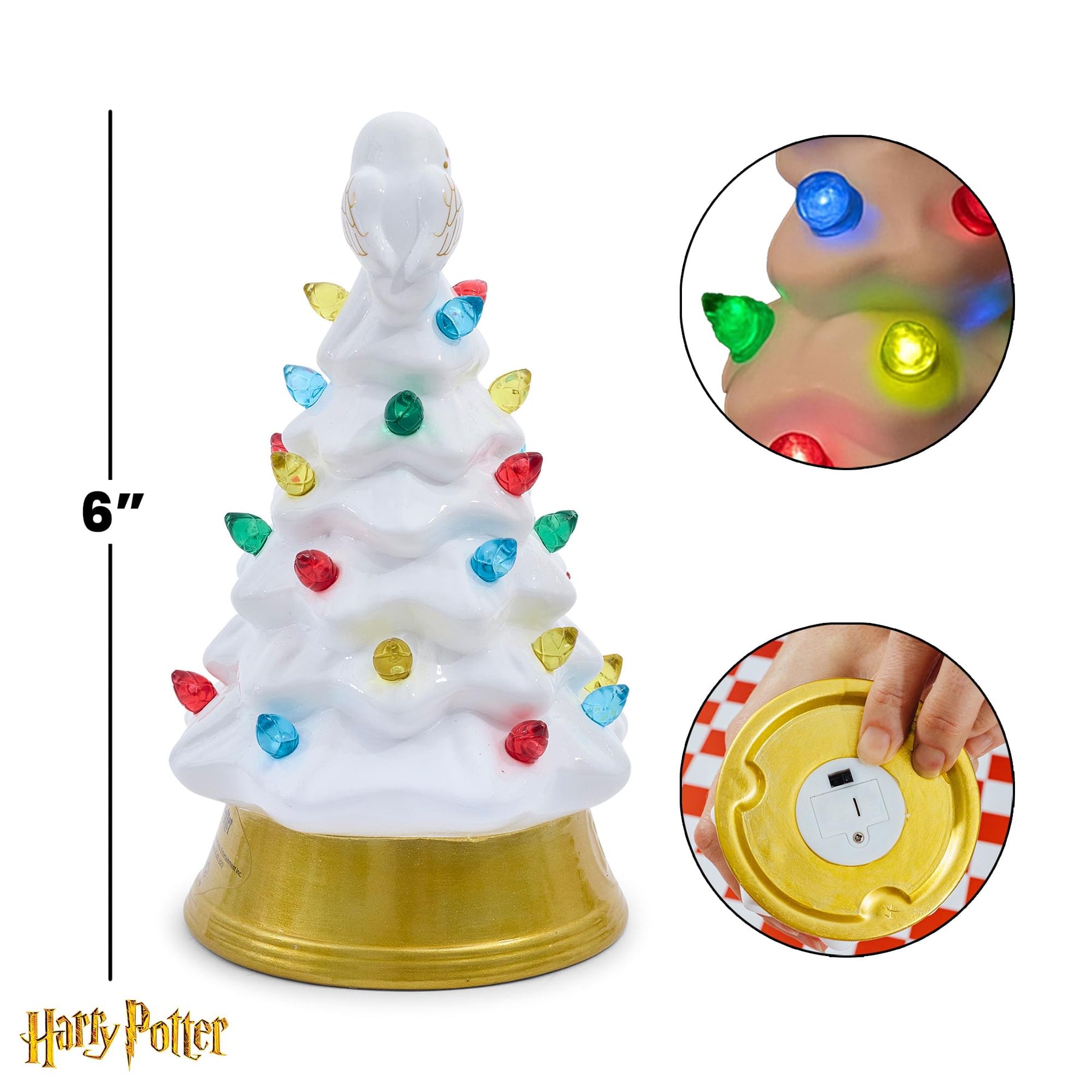 Harry Potter Hedwig Light-Up Ceramic Christmas Tree | 6 Inches Tall