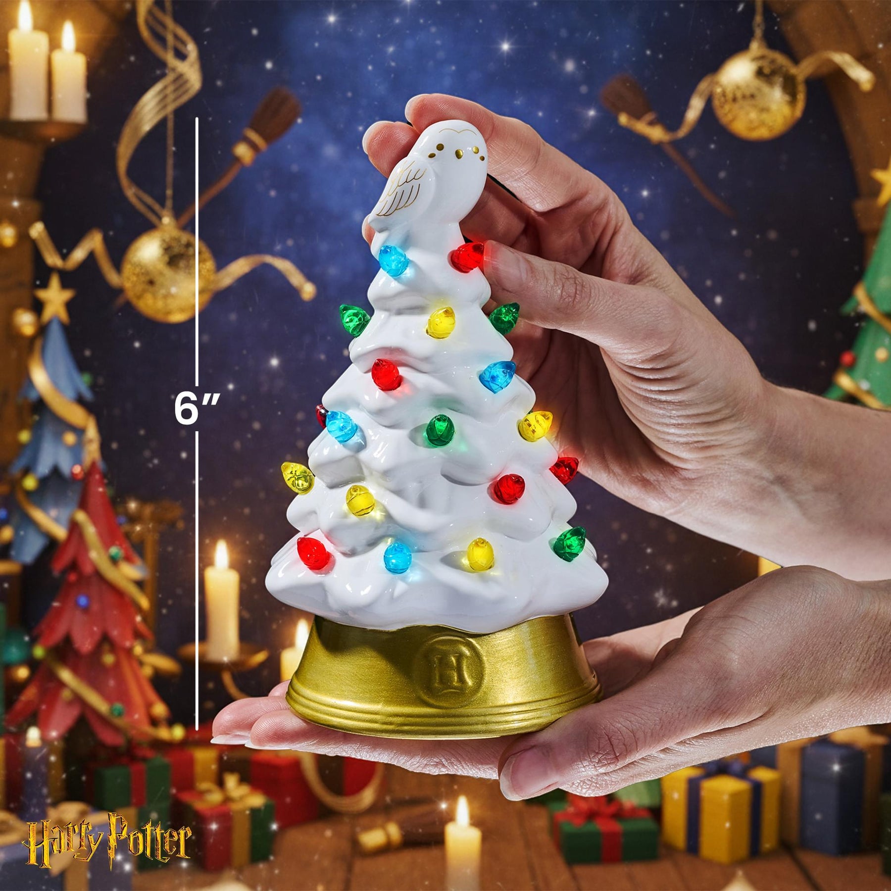 Harry Potter Hedwig Light-Up Ceramic Christmas Tree | 6 Inches Tall