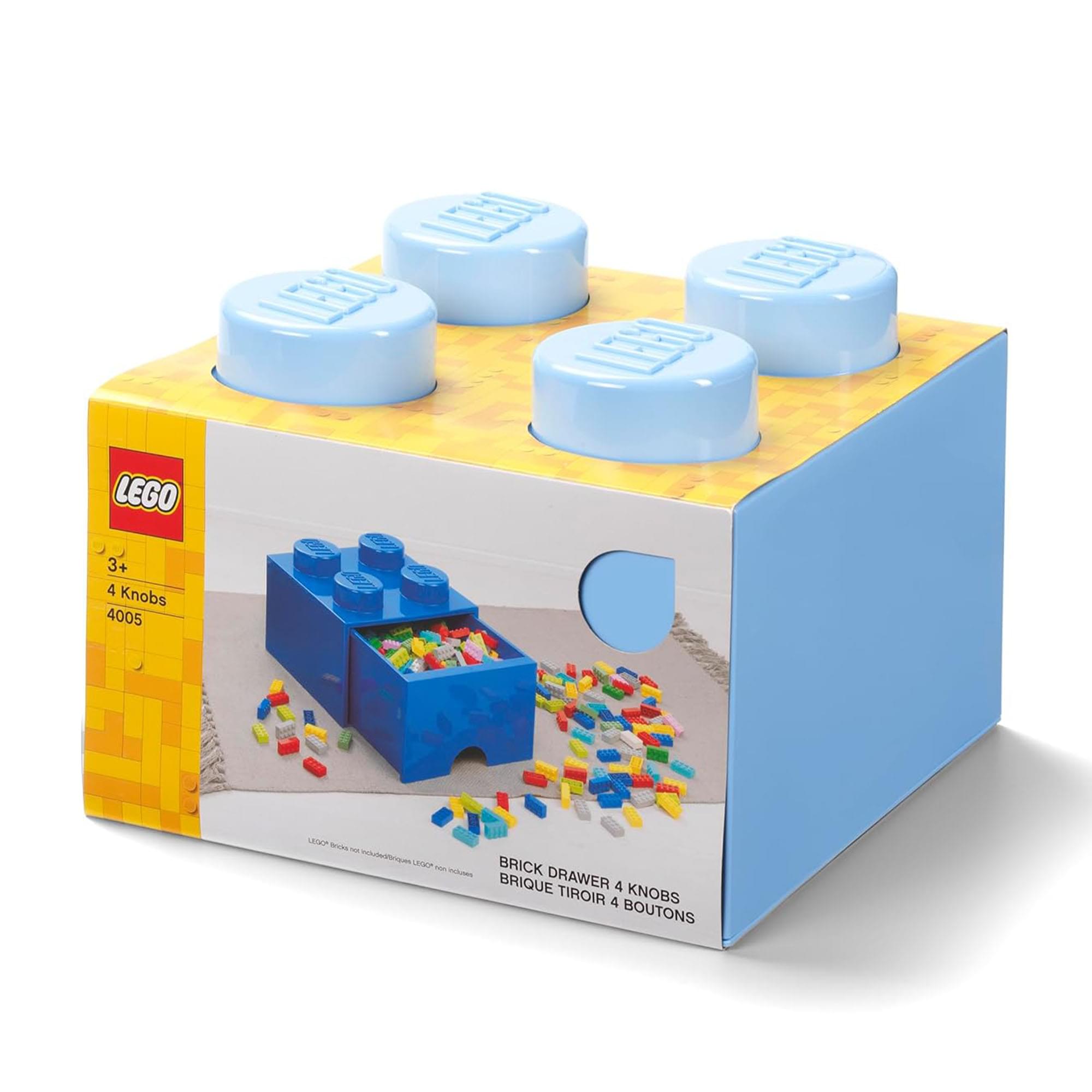 LEGO Brick Drawer, 4 Knobs, 1 Drawer, Stackable Storage Box, Light Blue