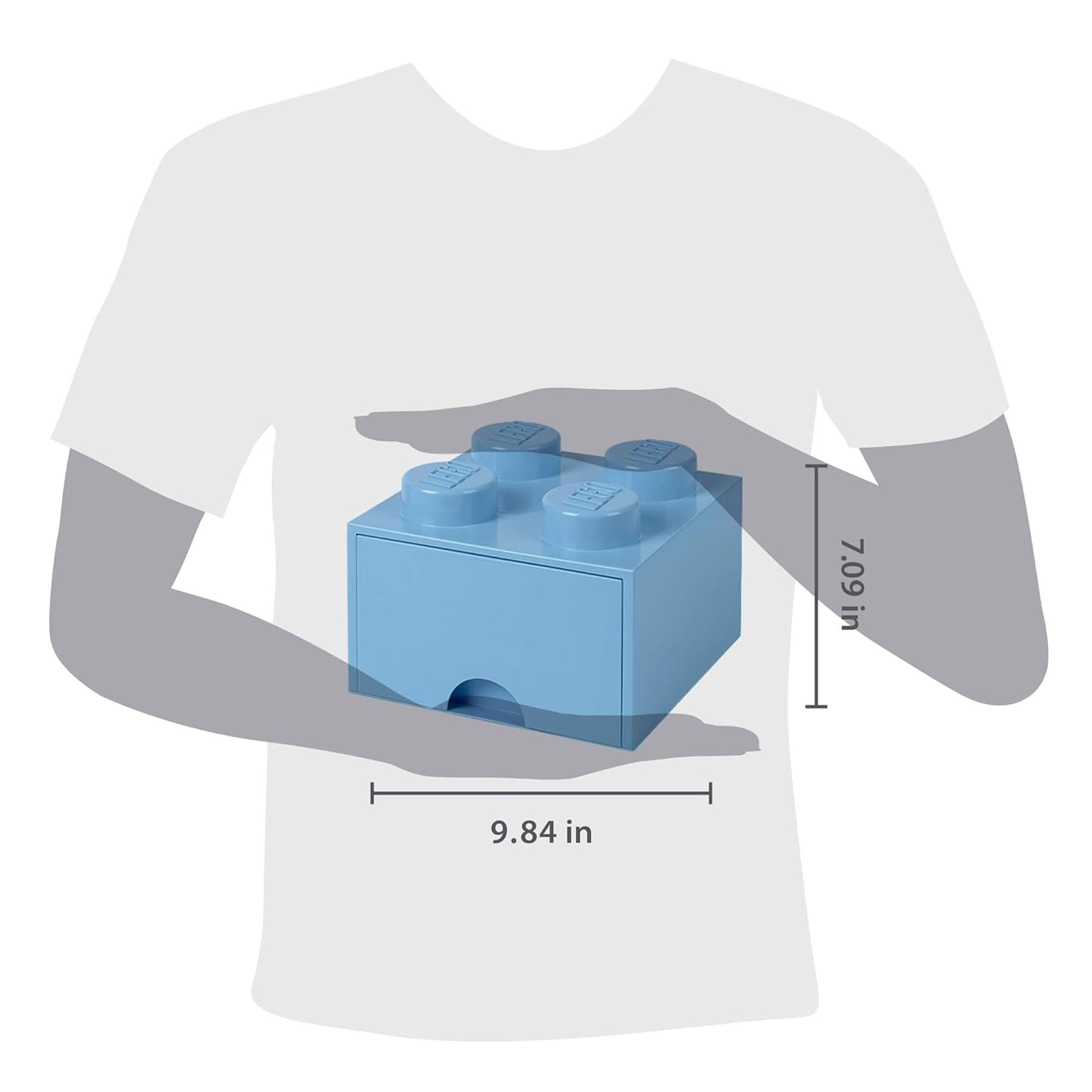 LEGO Brick Drawer, 4 Knobs, 1 Drawer, Stackable Storage Box, Light Blue