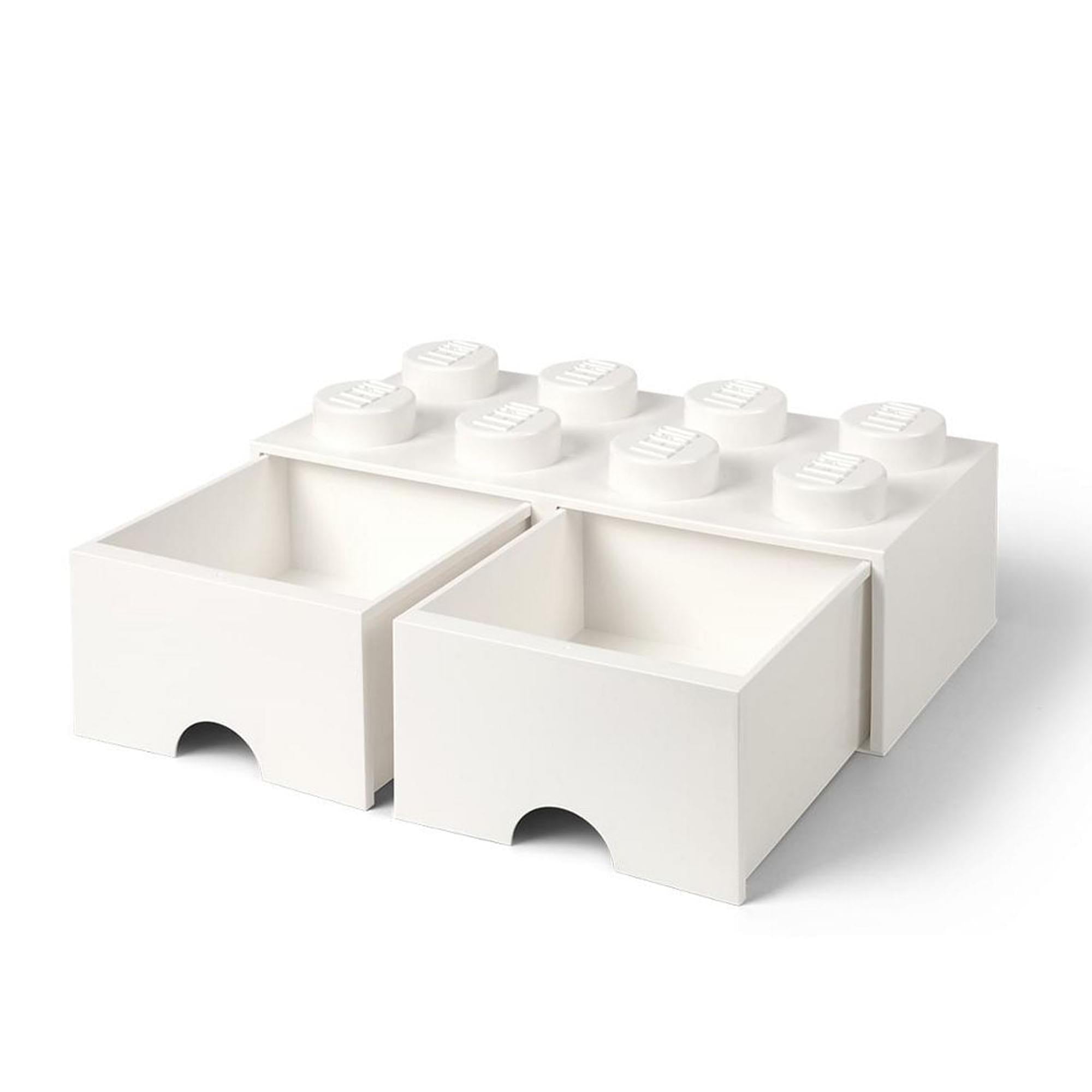 LEGO Brick Drawer, 8 Knobs, 2 Drawers, Stackable Storage Box, White