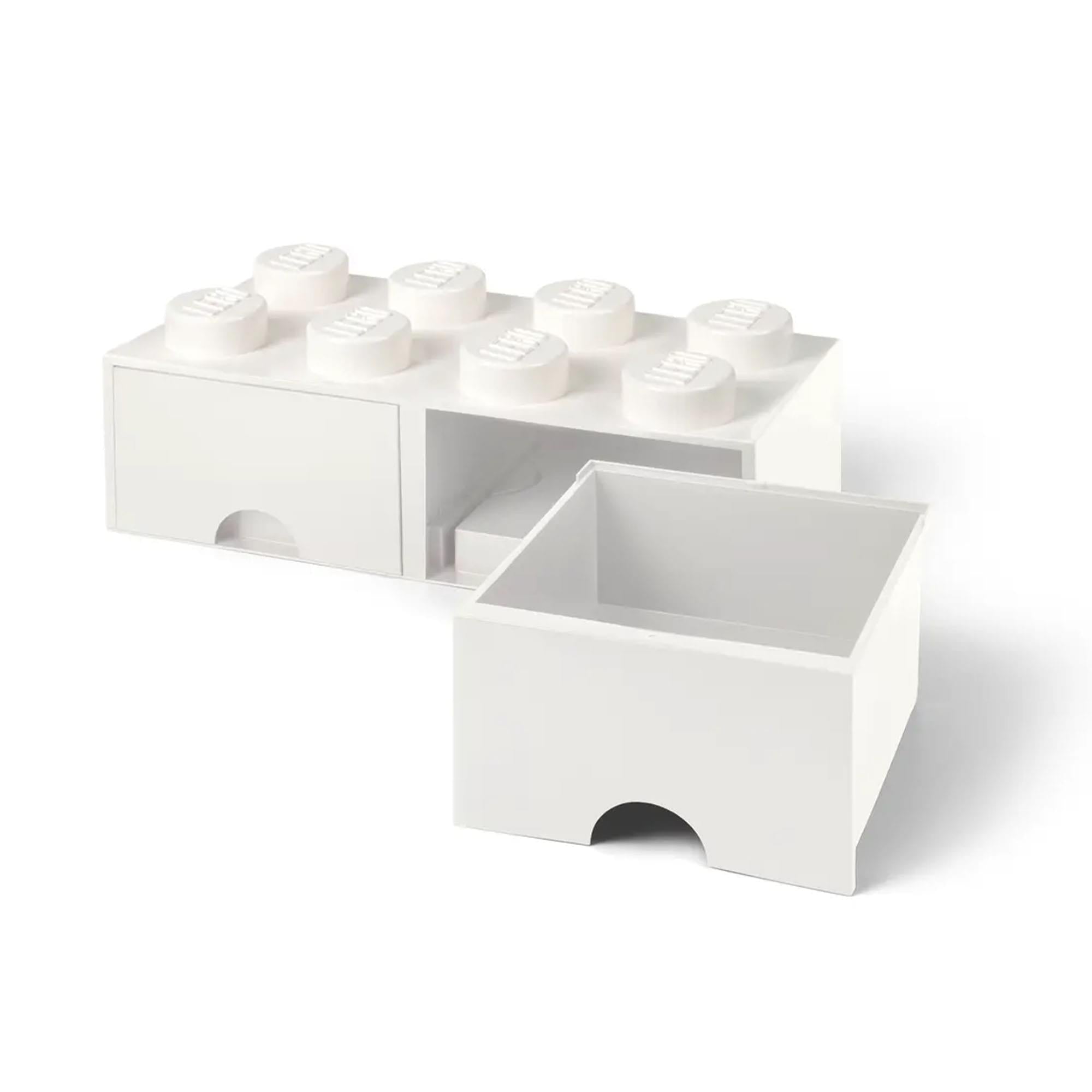 LEGO Brick Drawer, 8 Knobs, 2 Drawers, Stackable Storage Box, White