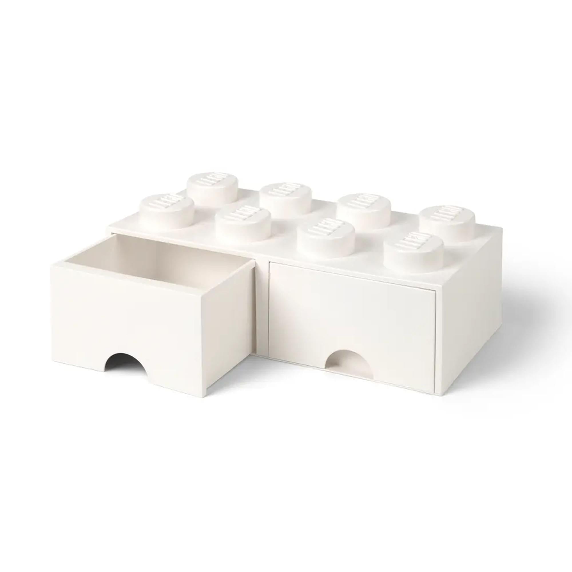 LEGO Brick Drawer, 8 Knobs, 2 Drawers, Stackable Storage Box, White