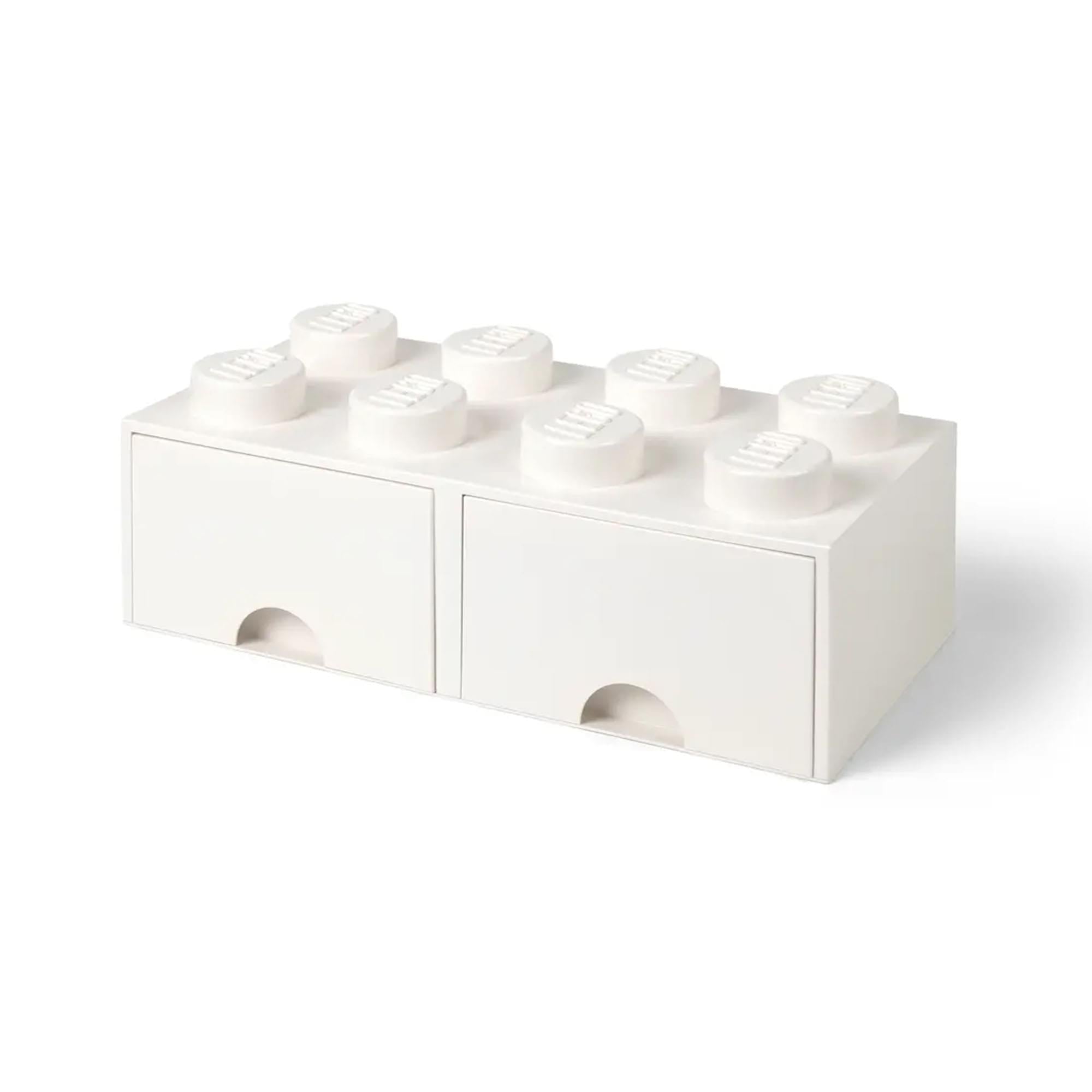 LEGO Brick Drawer, 8 Knobs, 2 Drawers, Stackable Storage Box, White