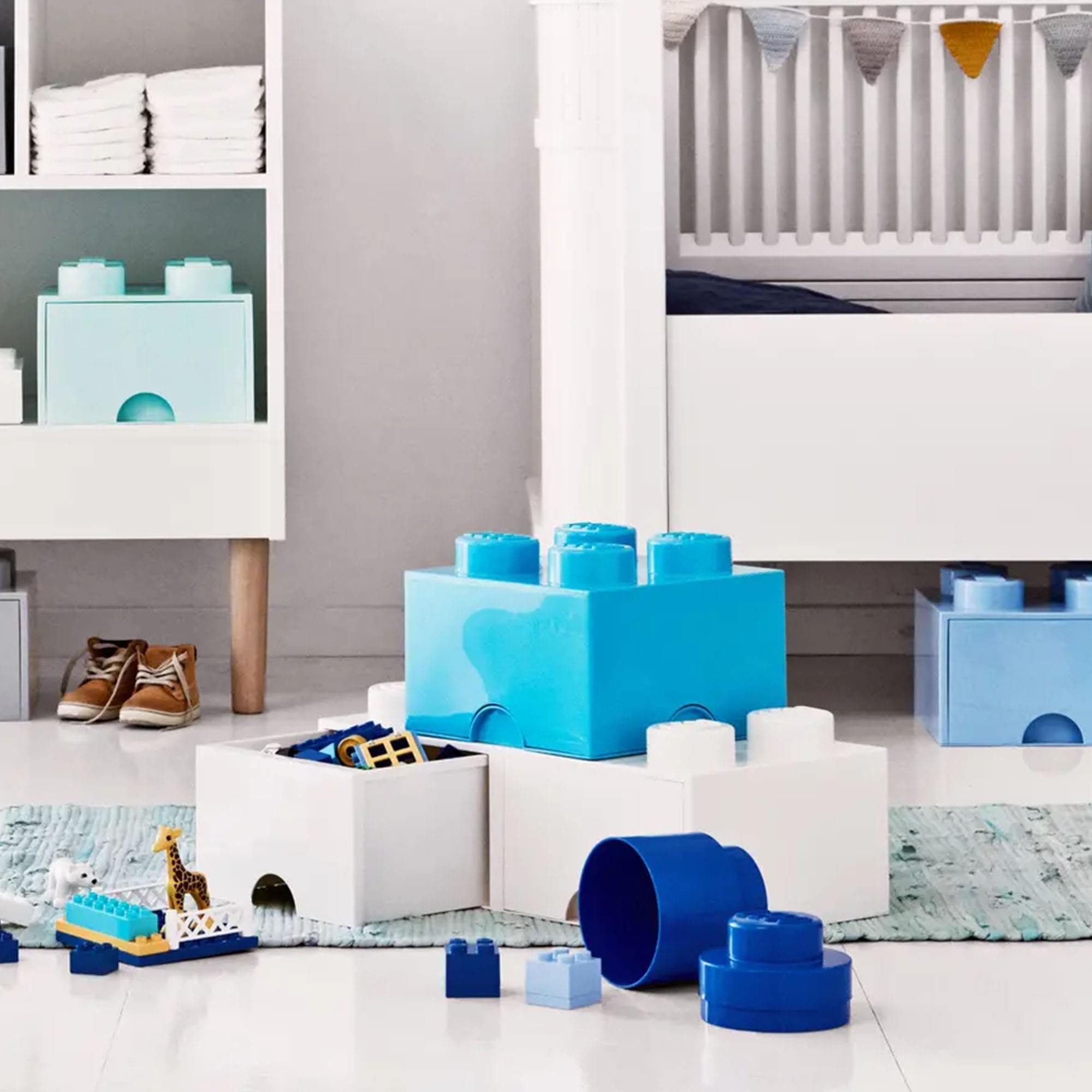 LEGO Brick Drawer, 8 Knobs, 2 Drawers, Stackable Storage Box, White