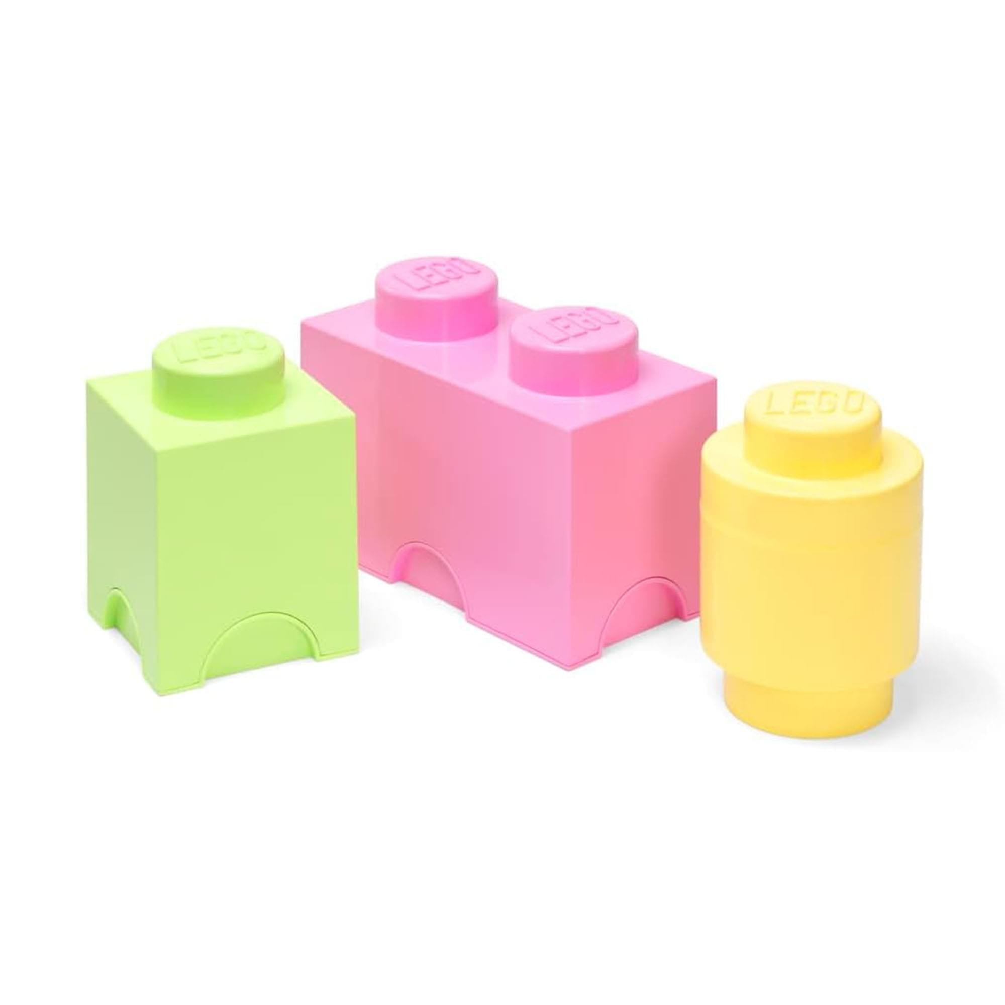 LEGO 3-Piece Storage Brick Set | Yellow| Green | Light Purple
