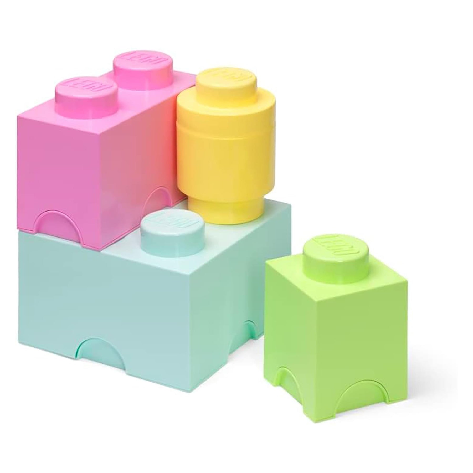 LEGO 4-Piece Storage Brick Set | Pastel Blue, Green, Yellow, Pink