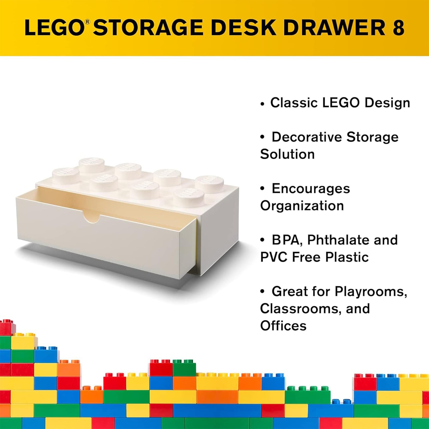 LEGO 8-Stud Stackable Tabletop Storage Box | White