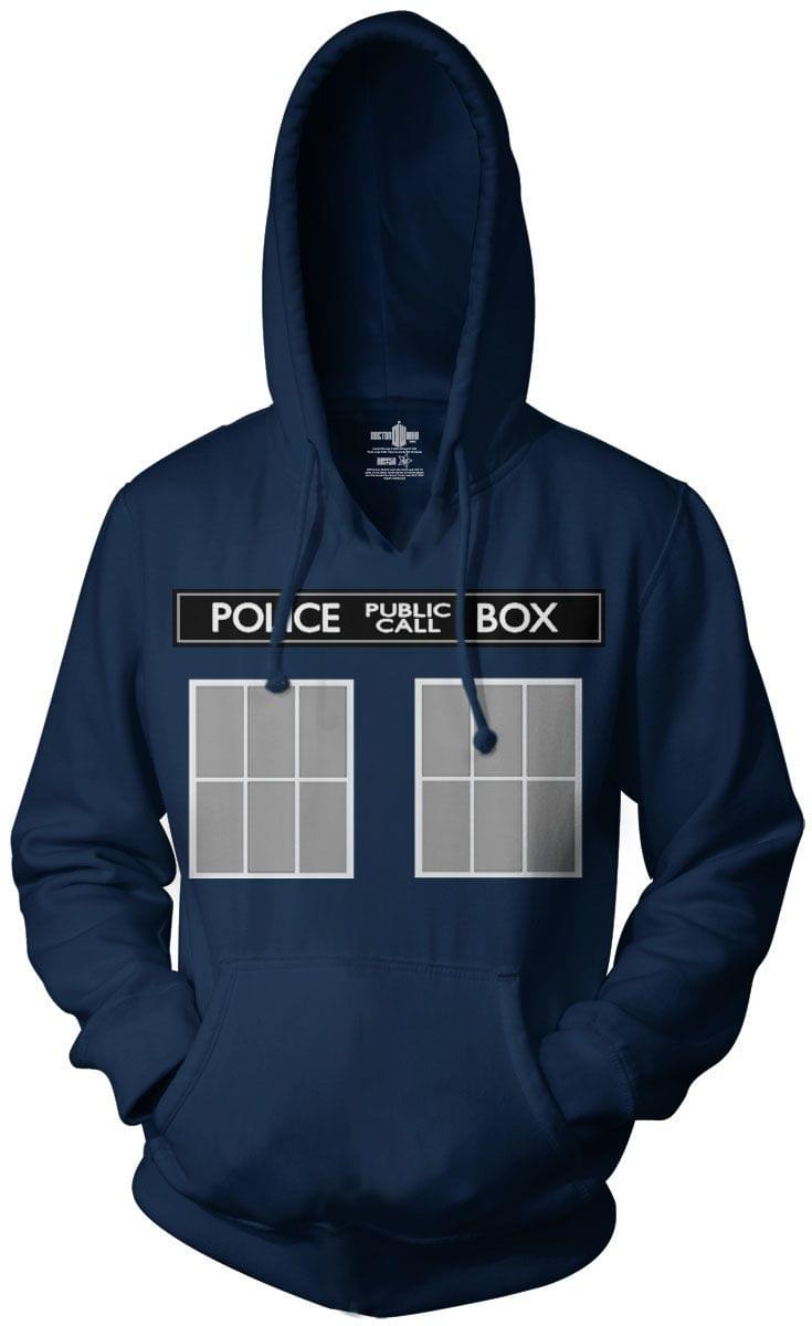 Doctor Who Call Box Gray Windows Adult Hoodie Sweatshirt