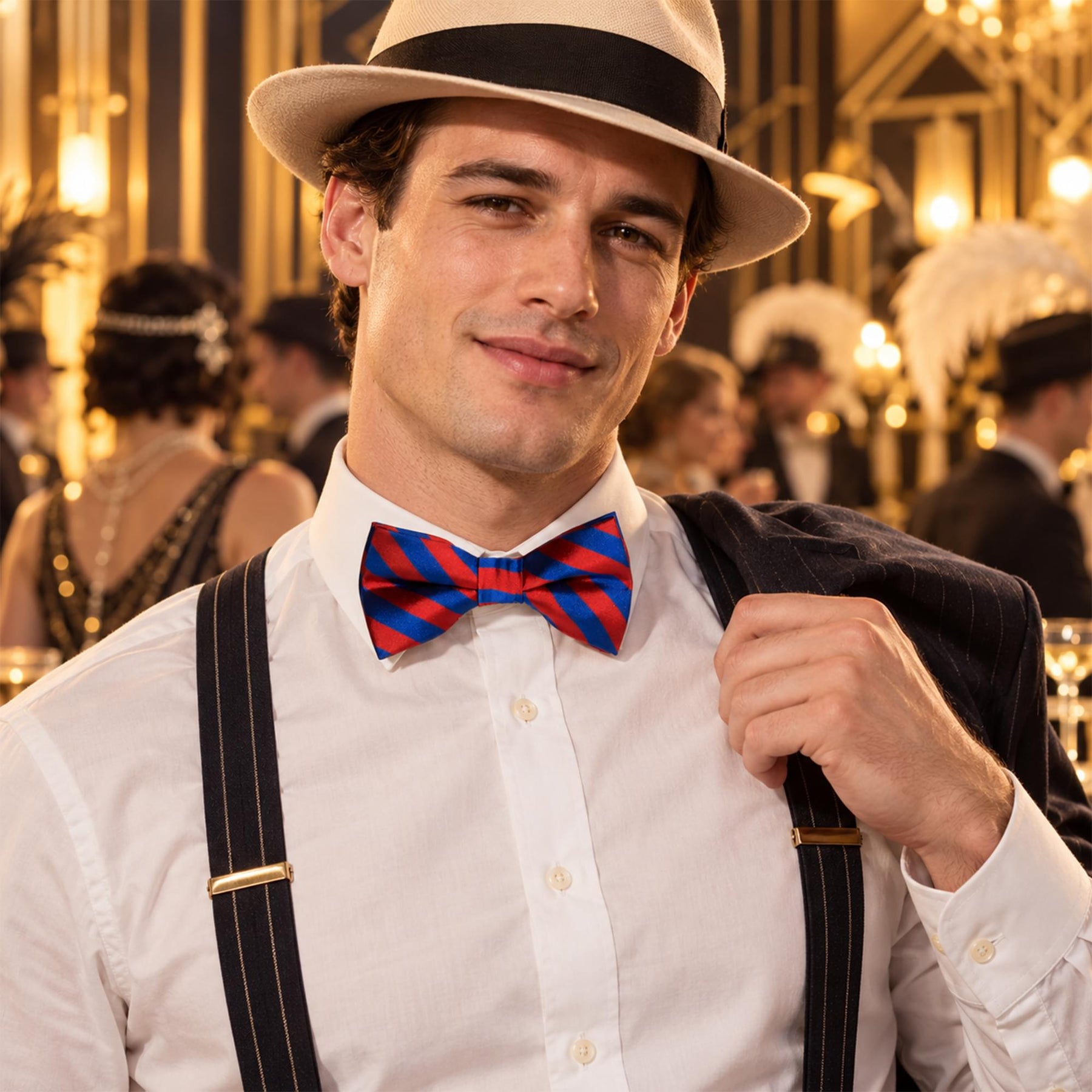 Blue and Red Striped Bow Tie Adult Costume Accessory
