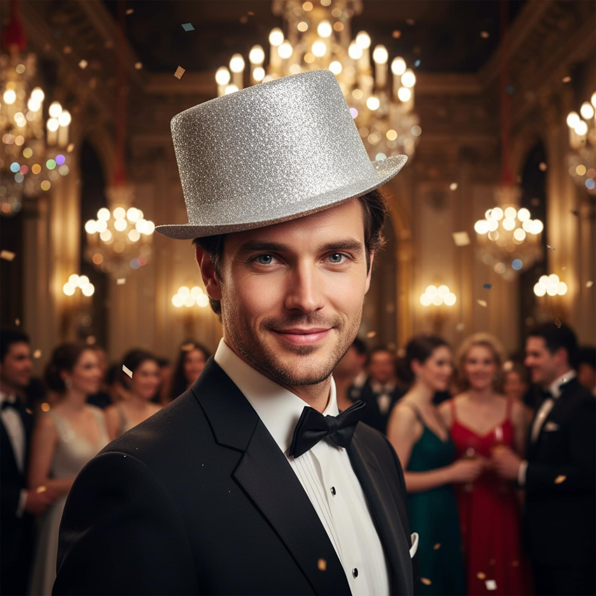 Silver Glitter Adult Costume Top Hat