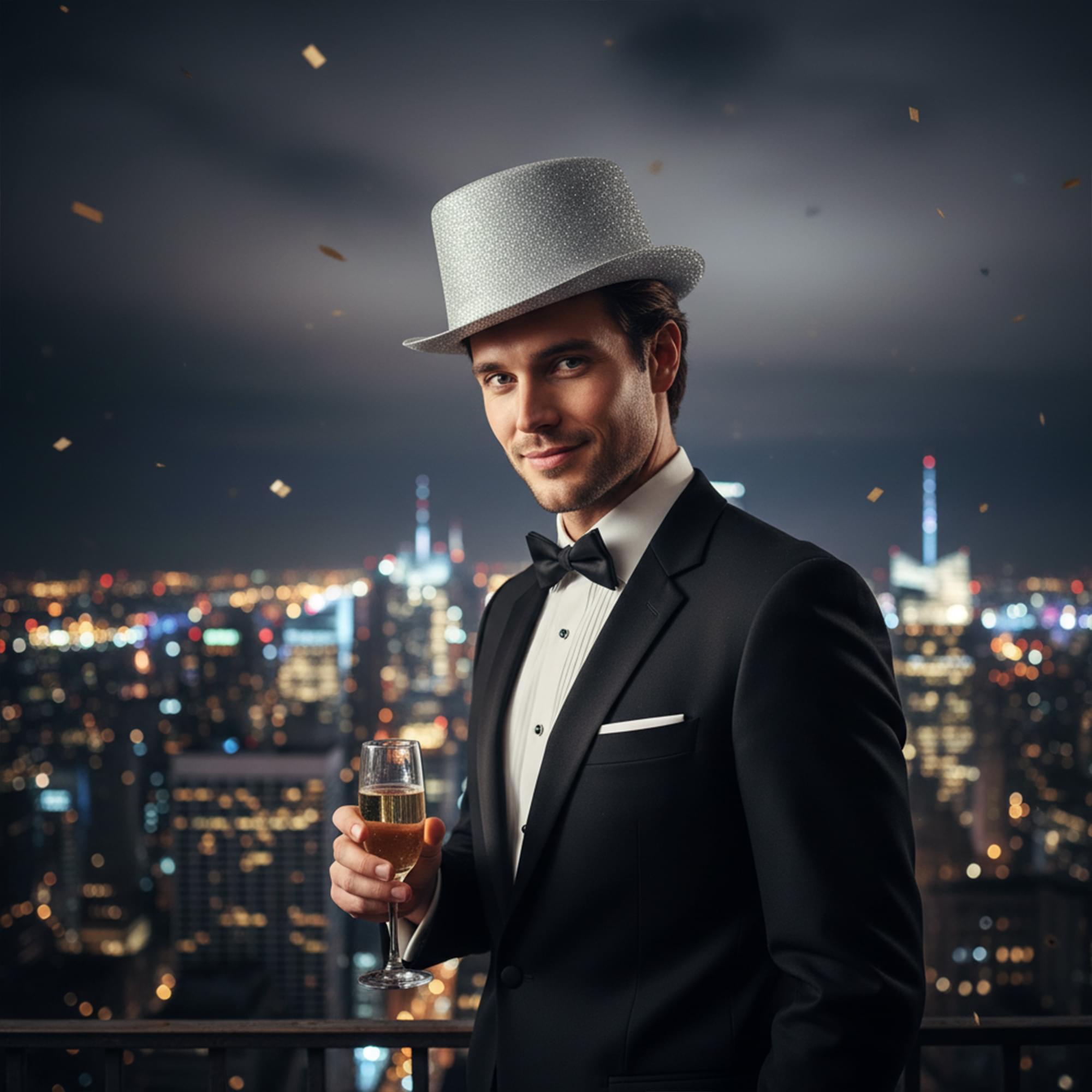 Silver Glitter Adult Costume Top Hat