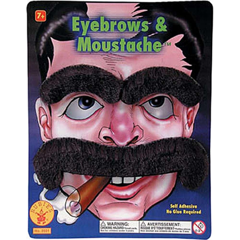Large Moustache And Eyebrows Adult Costume Set - Black