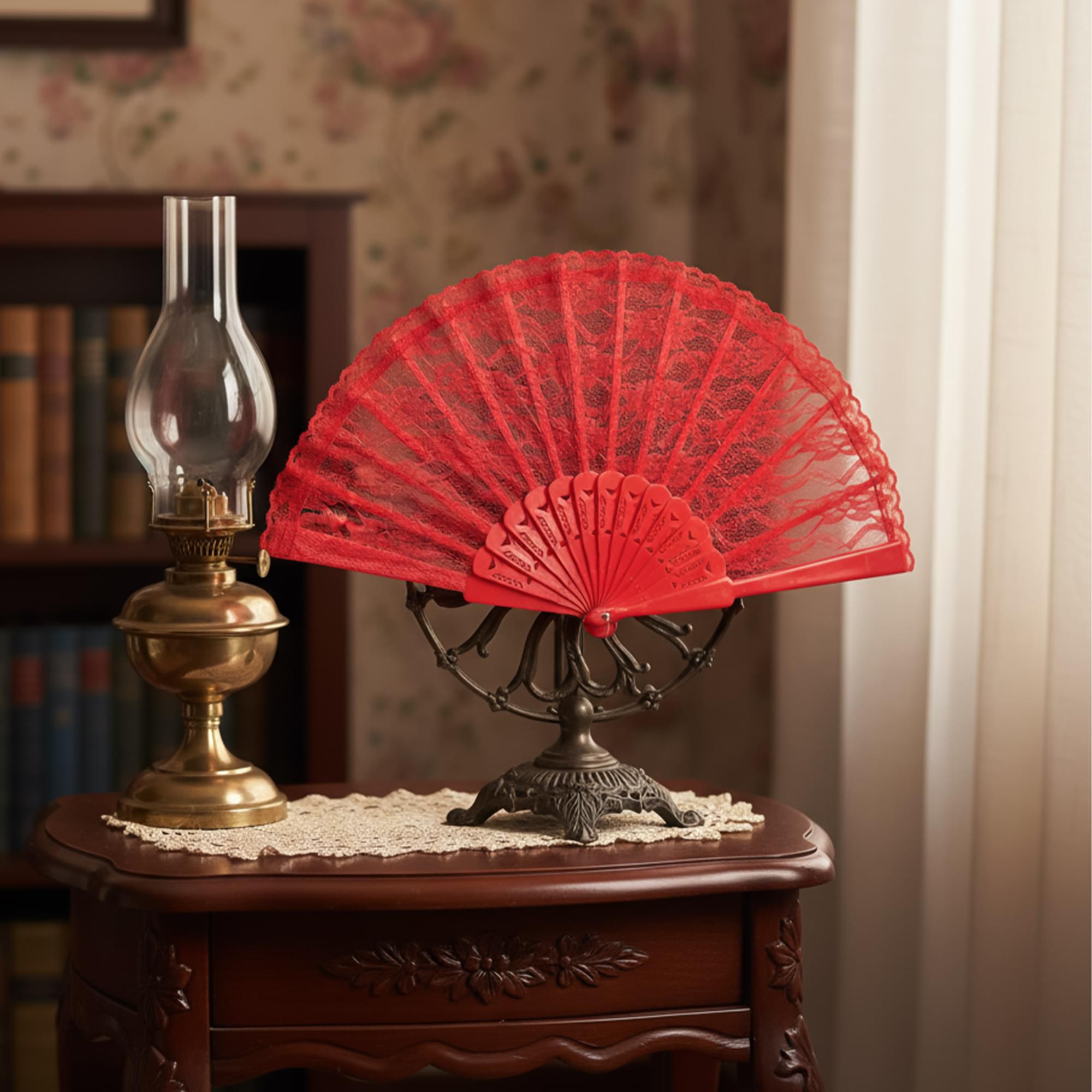 Red Lace Fan Adult Costume Accessory
