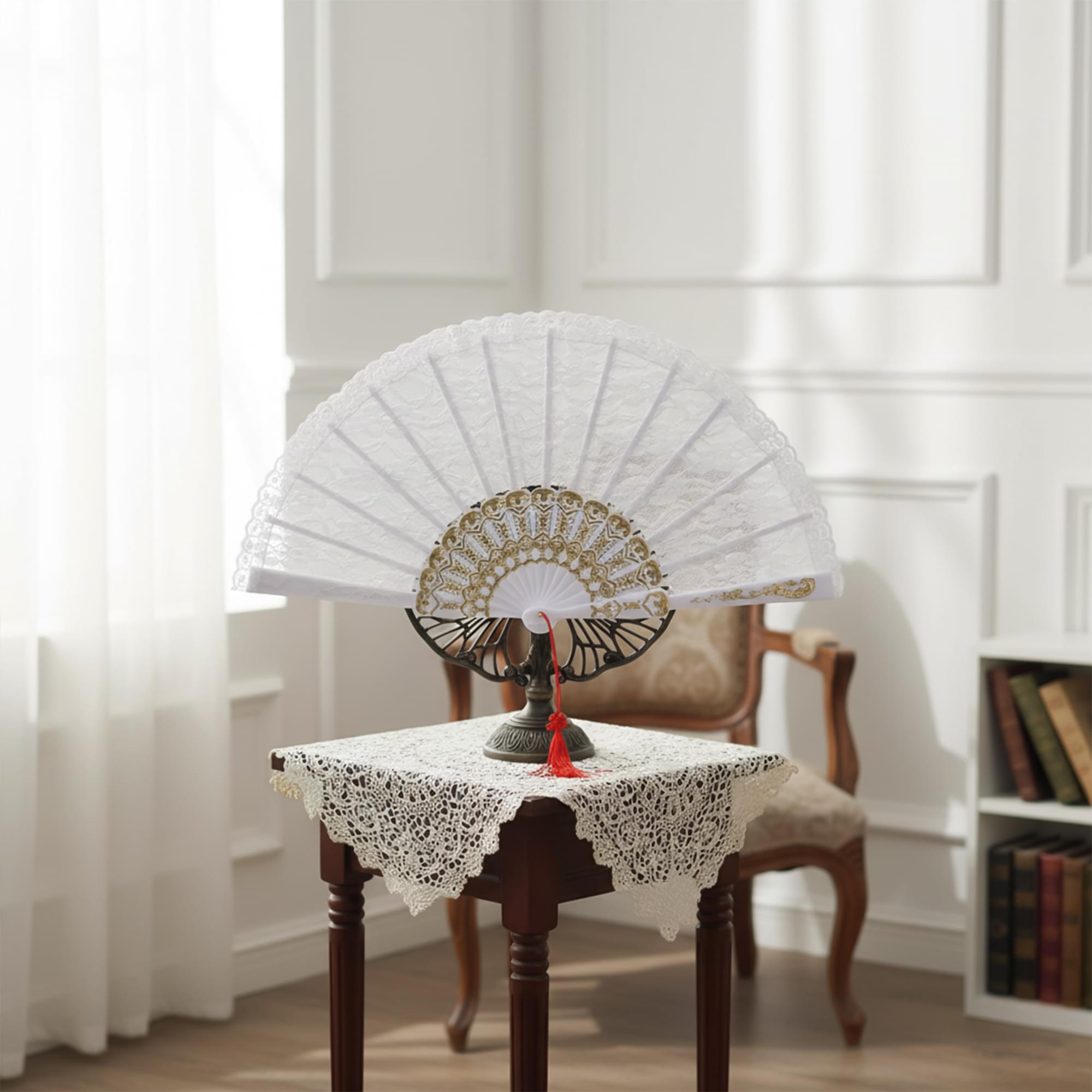 White Lace Fan Adult Costume Accessory
